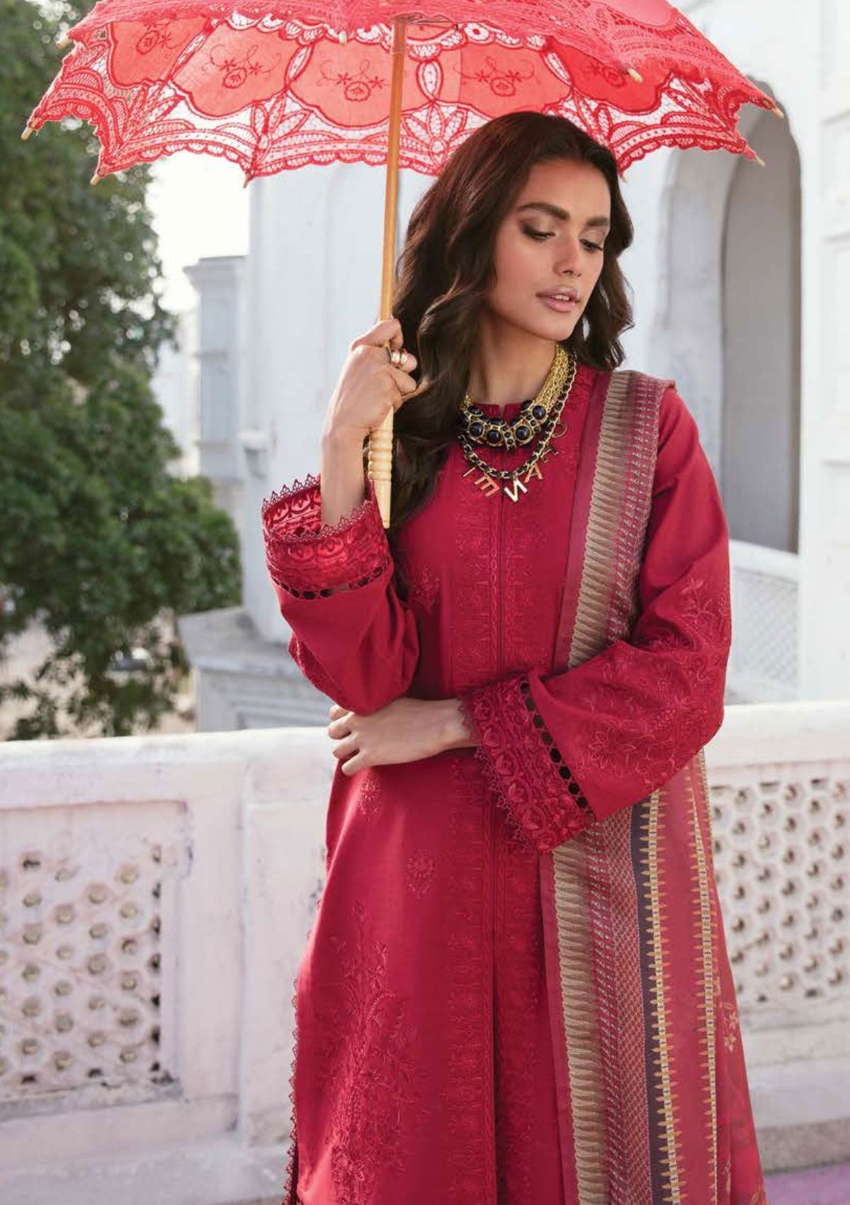 Lawn Collection - Afrozeh - Lamhay - AL#08 (Crimson) available at Saleem Fabrics Traditions