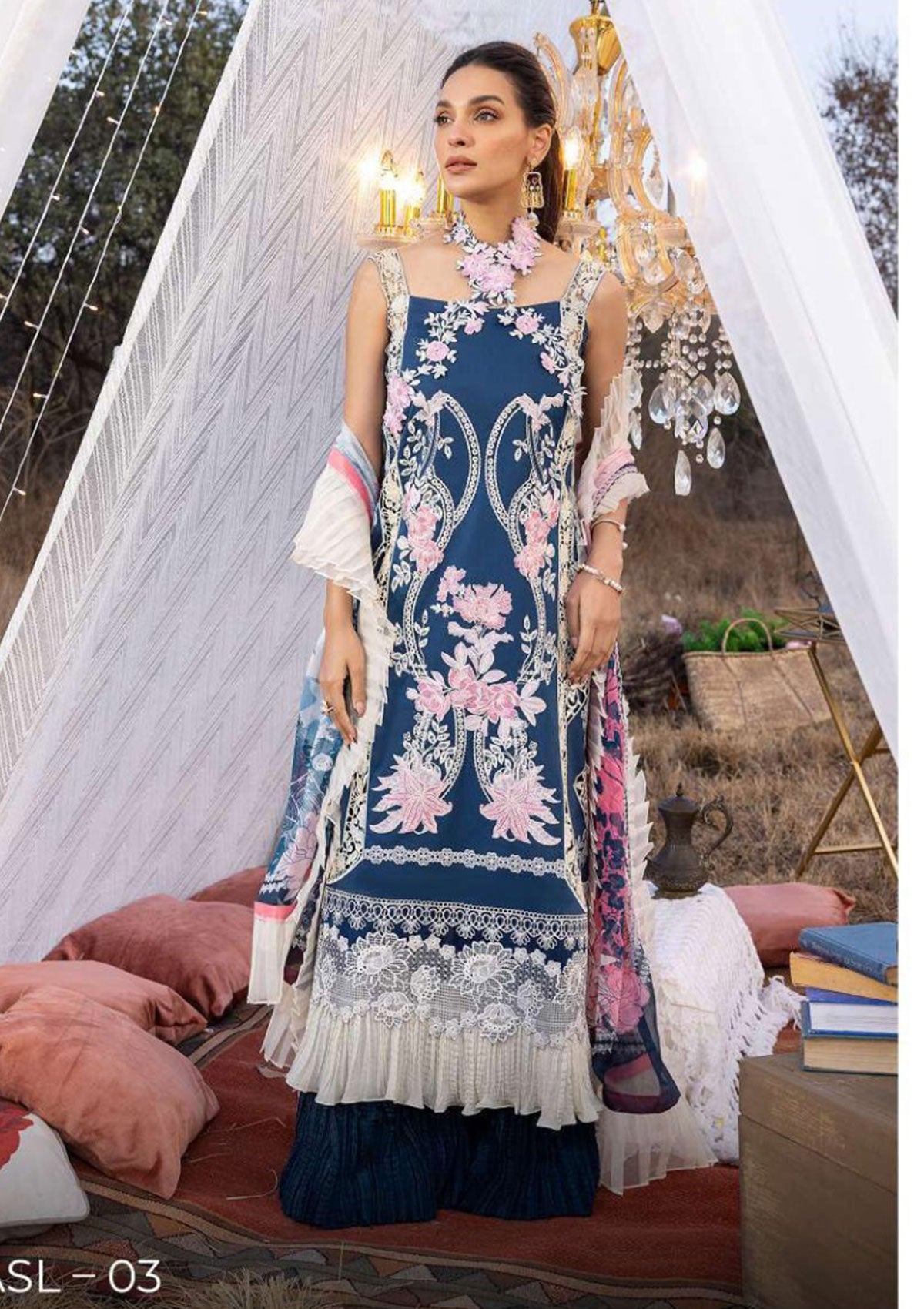 Lawn Collection - Asifa & Nabeel - Aleyna - ASL#03 (Blue Bell) available at Saleem Fabrics Traditions