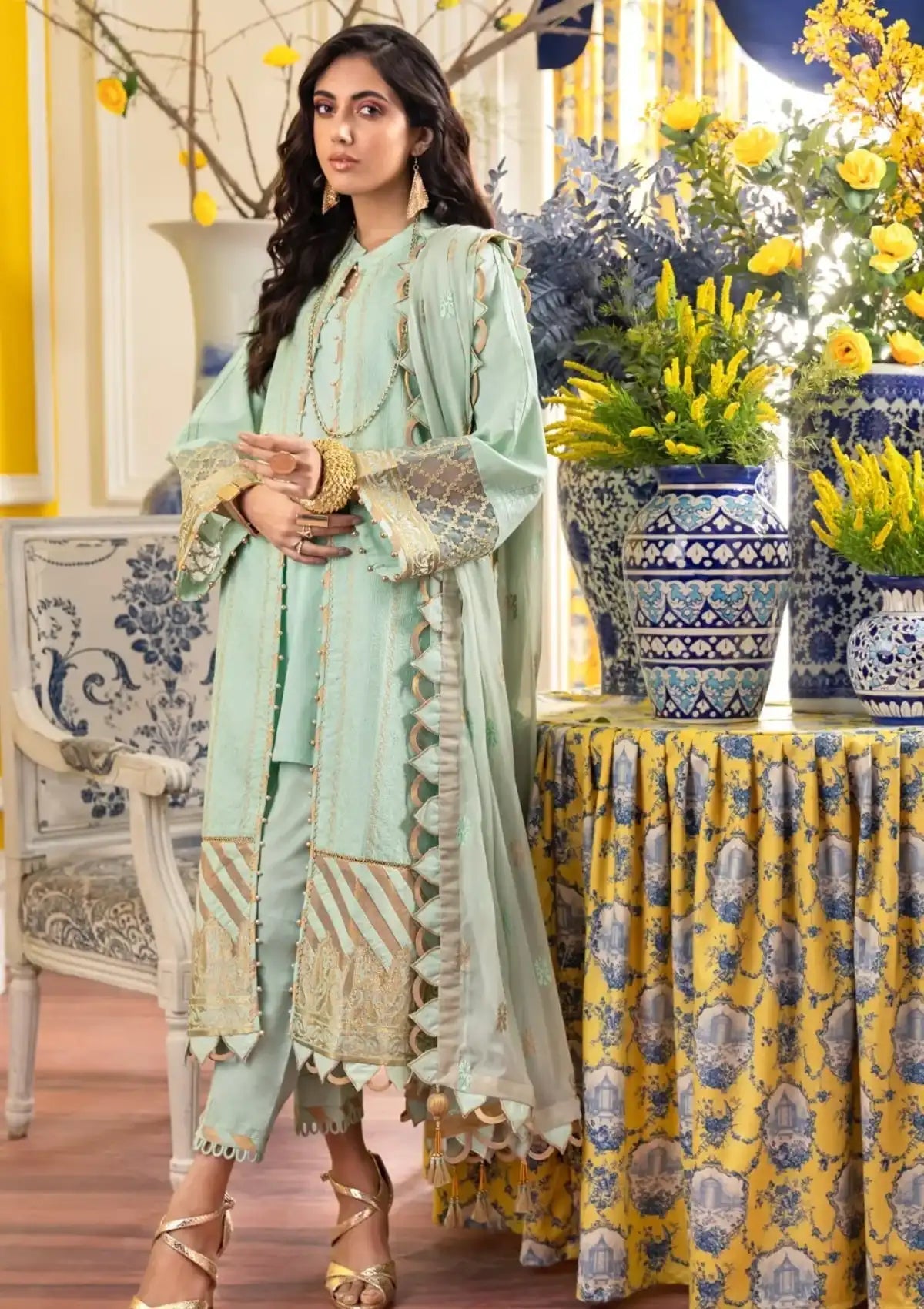 Lawn Collection - Gul Ahmed - Eid - S Green - FE#22075 available at Saleem Fabrics Traditions