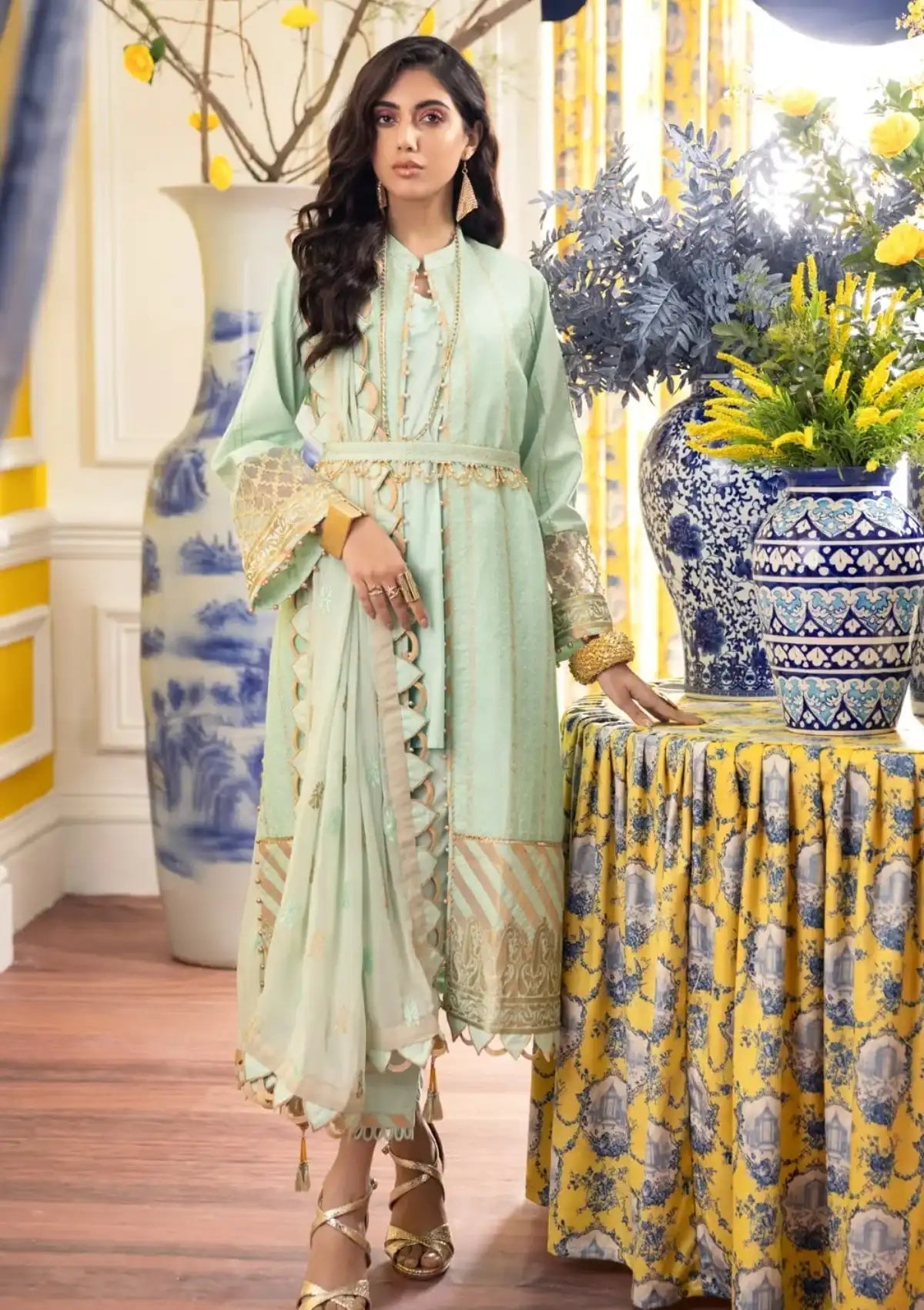 Lawn Collection - Gul Ahmed - Eid - S Green - FE#22075 available at Saleem Fabrics Traditions
