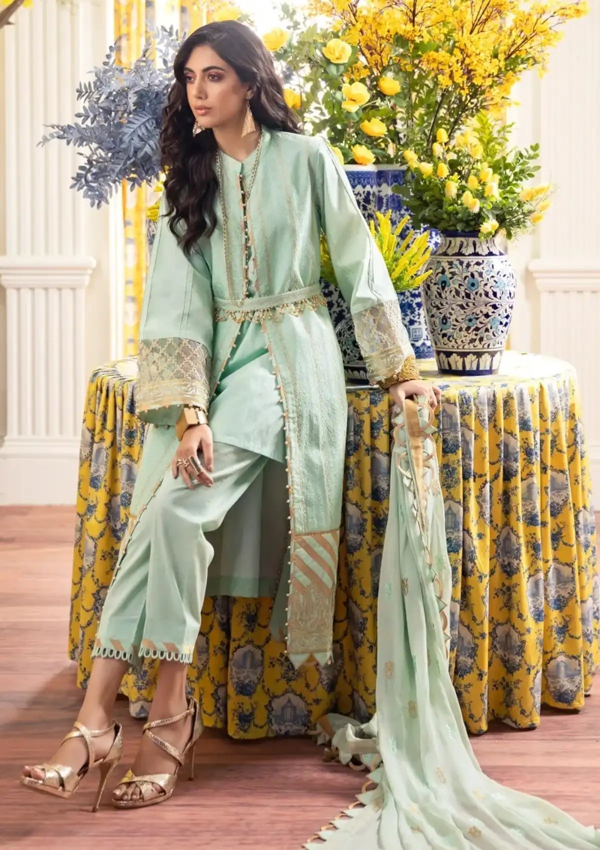 Lawn Collection - Gul Ahmed - Eid - S Green - FE#22075 available at Saleem Fabrics Traditions