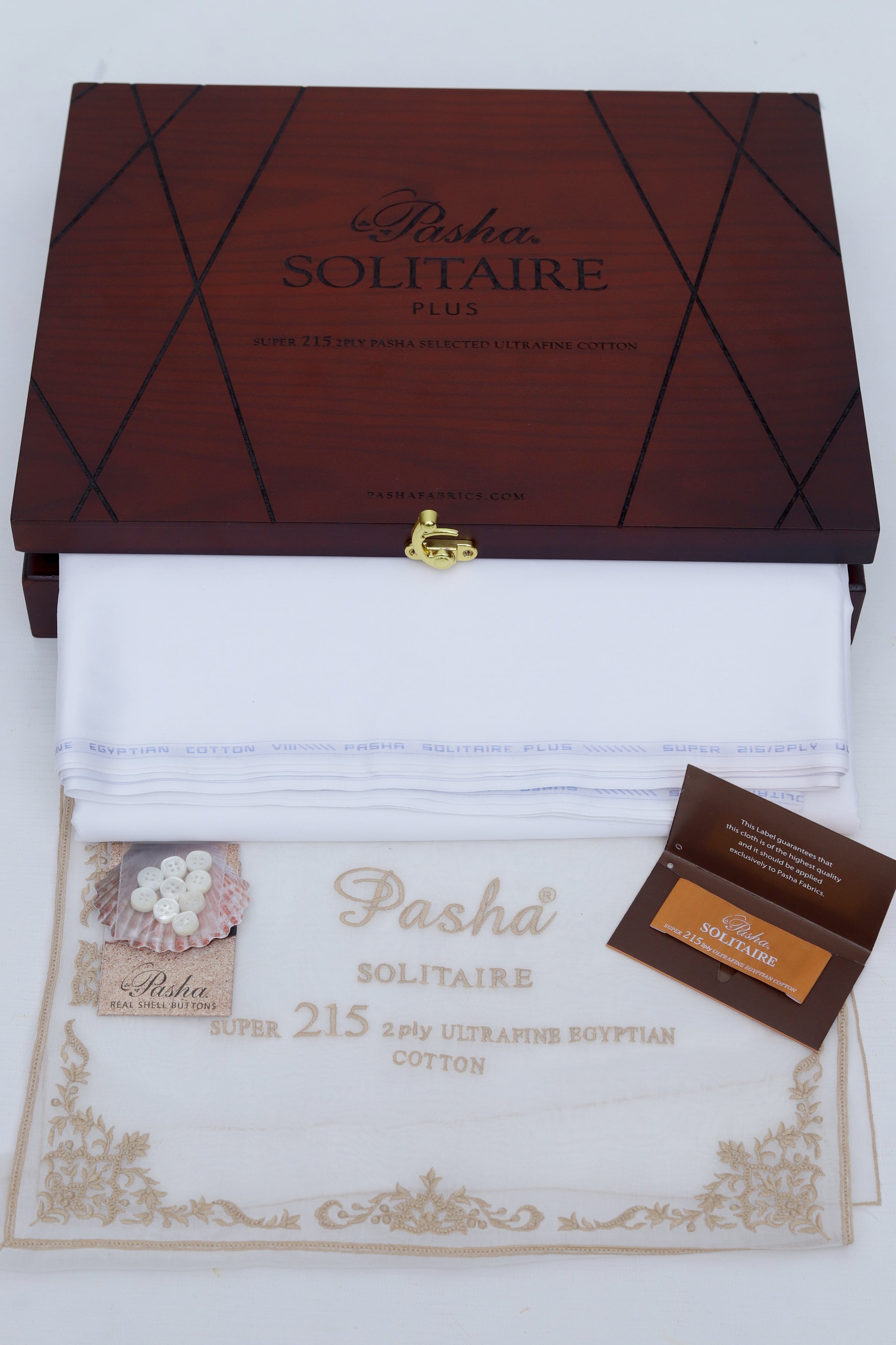 Pasha Solitire Plus Color# (White) available at Saleem Fabrics Traditions