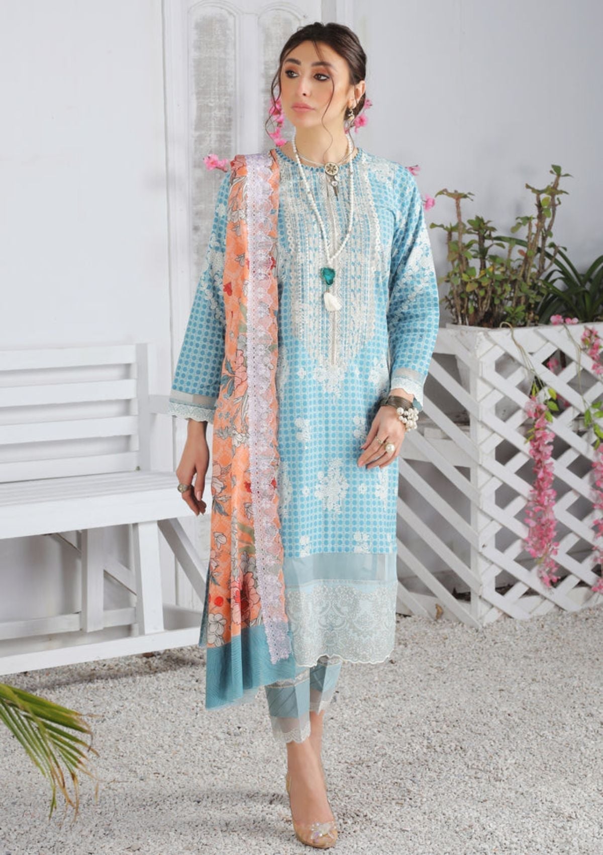 Summer Dress - Lakhany - Spring - V01 - EC-2235 available at Saleem Fabrics Traditions