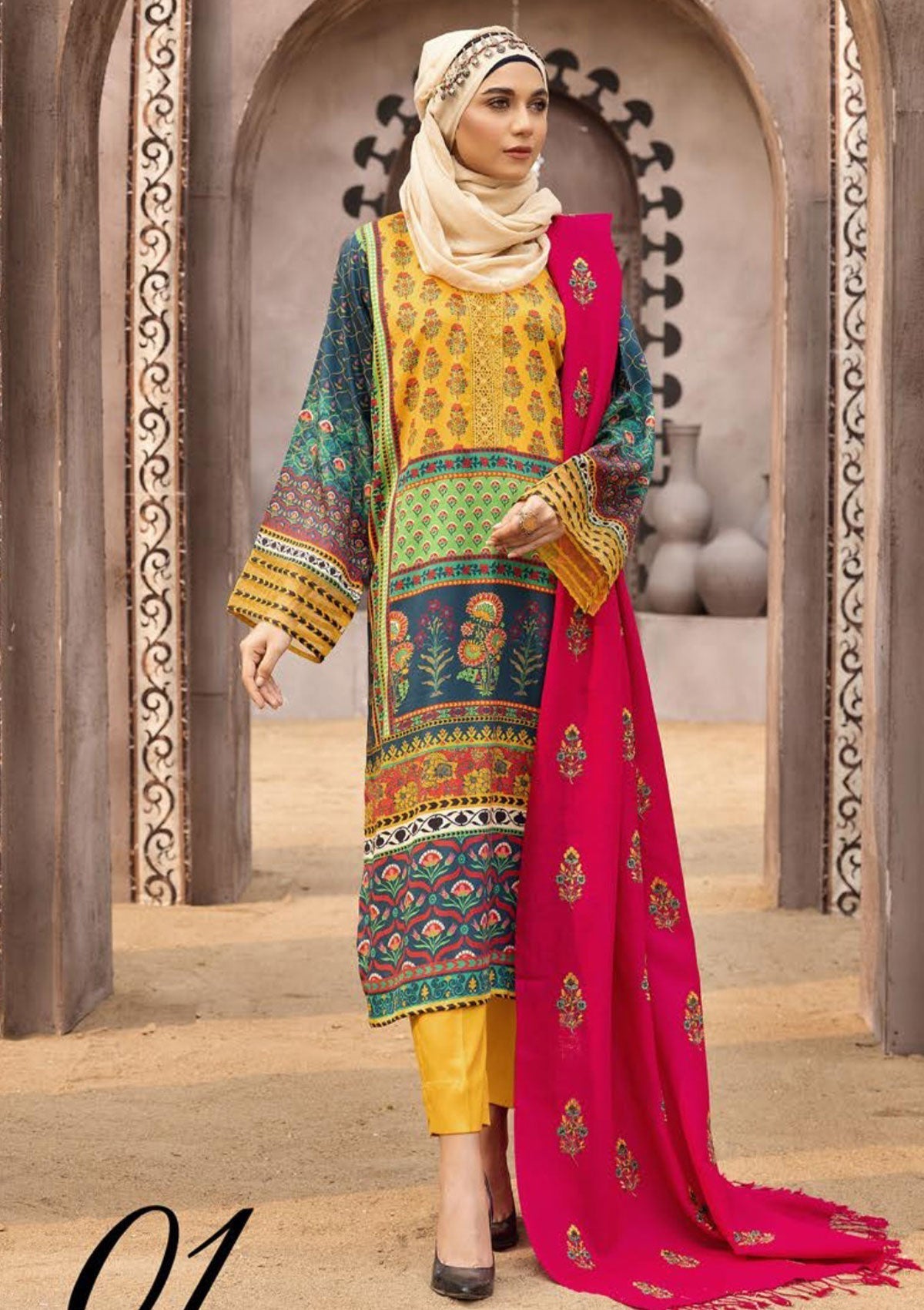Winter Collectiion - Dua - Gul-e-Zarki - Indigo - IWD#01 available at Saleem Fabrics Traditions