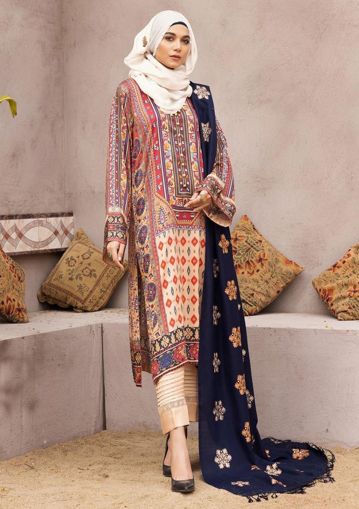Winter Collectiion - Dua - Gul-e-Zarki - Indigo - IWD#07 available at Saleem Fabrics Traditions