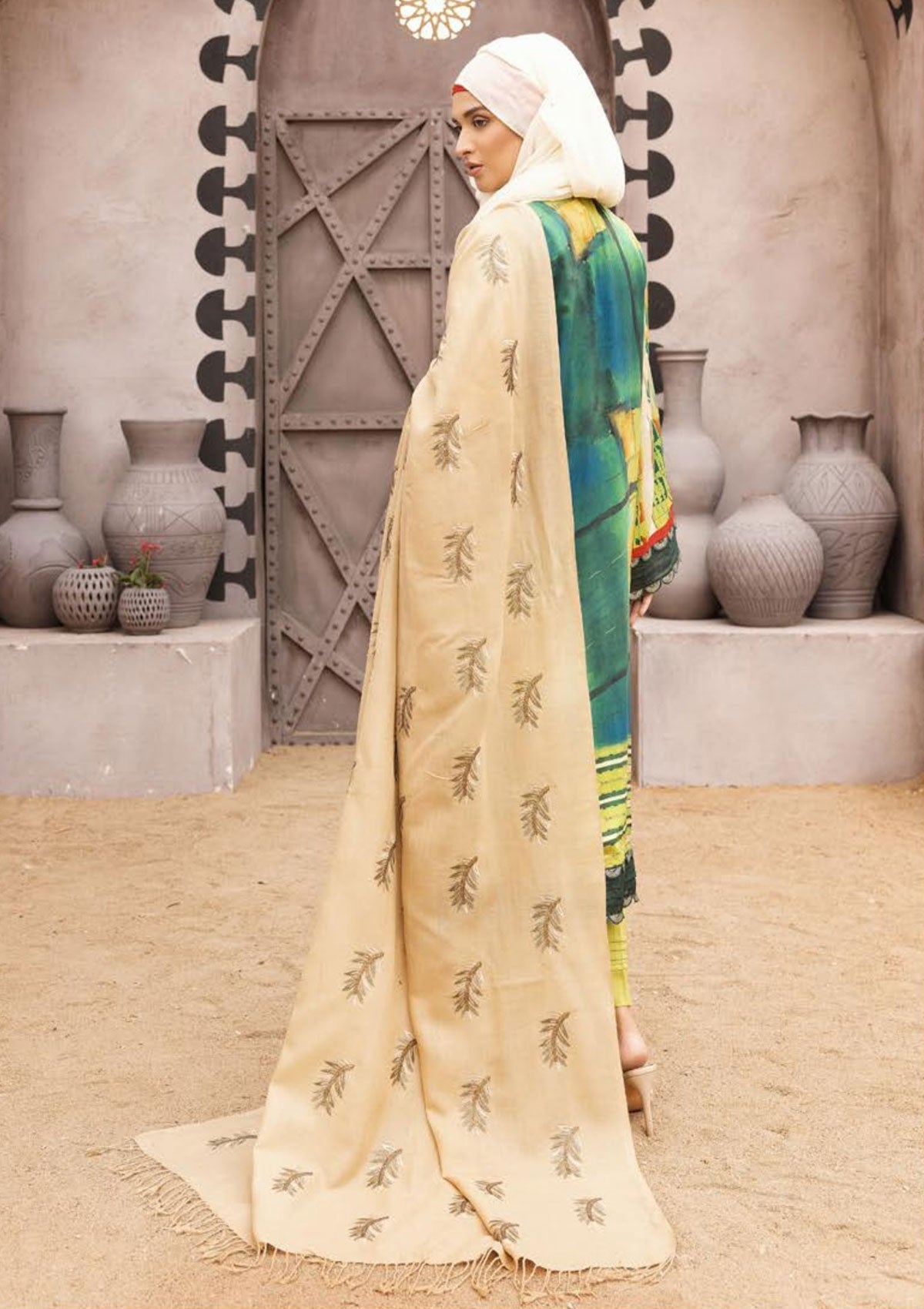 Winter Collectiion - Dua - Gul-e-Zarki - Indigo - IWD#08 available at Saleem Fabrics Traditions