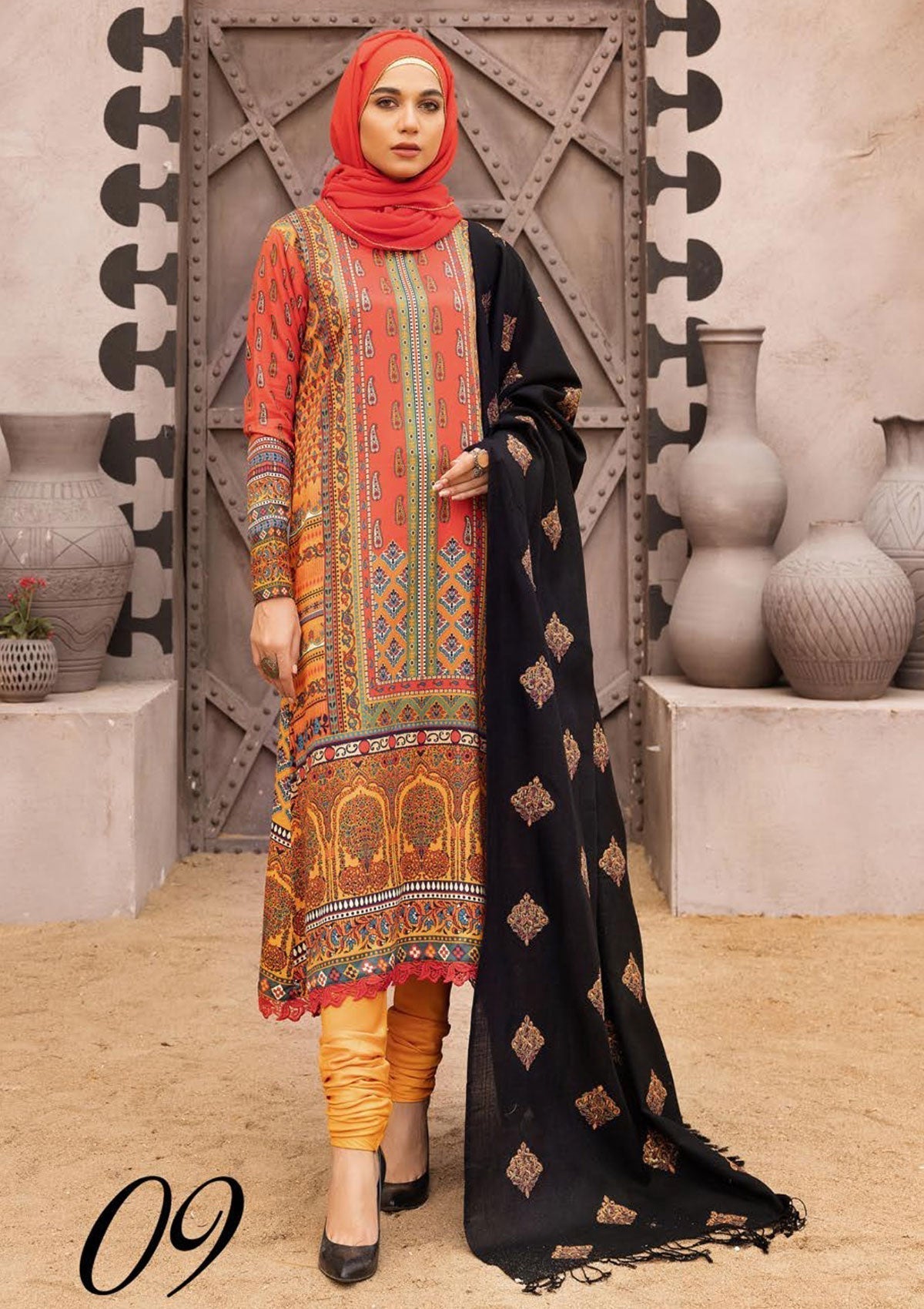 Winter Collectiion - Dua - Gul-e-Zarki - Indigo - IWD#09 available at Saleem Fabrics Traditions