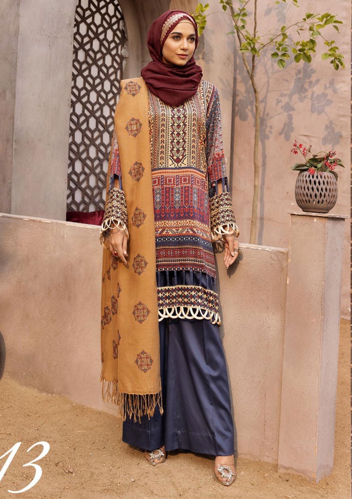 Winter Collectiion - Dua - Gul-e-Zarki - Indigo - IWD#13 available at Saleem Fabrics Traditions