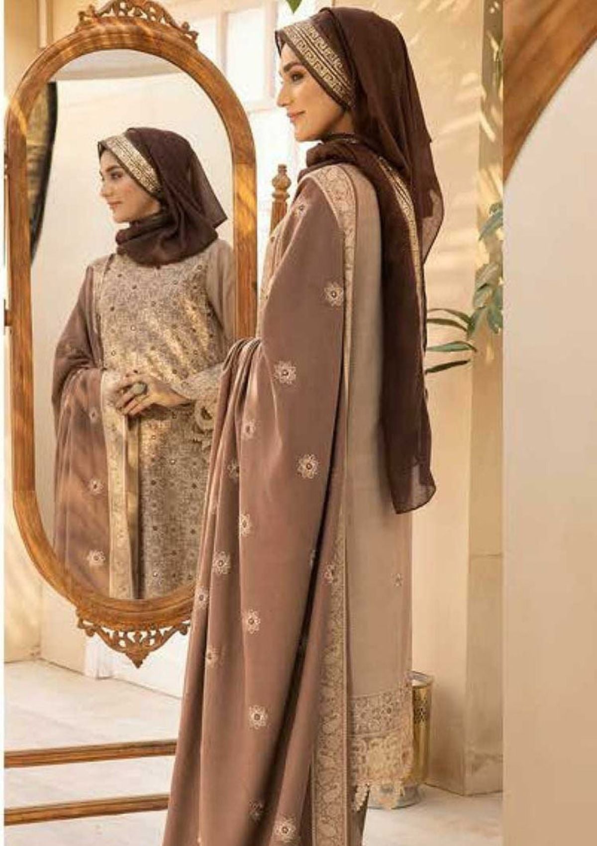 Winter Collection - Dua - Gul e Zarki - Camellia - Wool - D#03 available at Saleem Fabrics Traditions