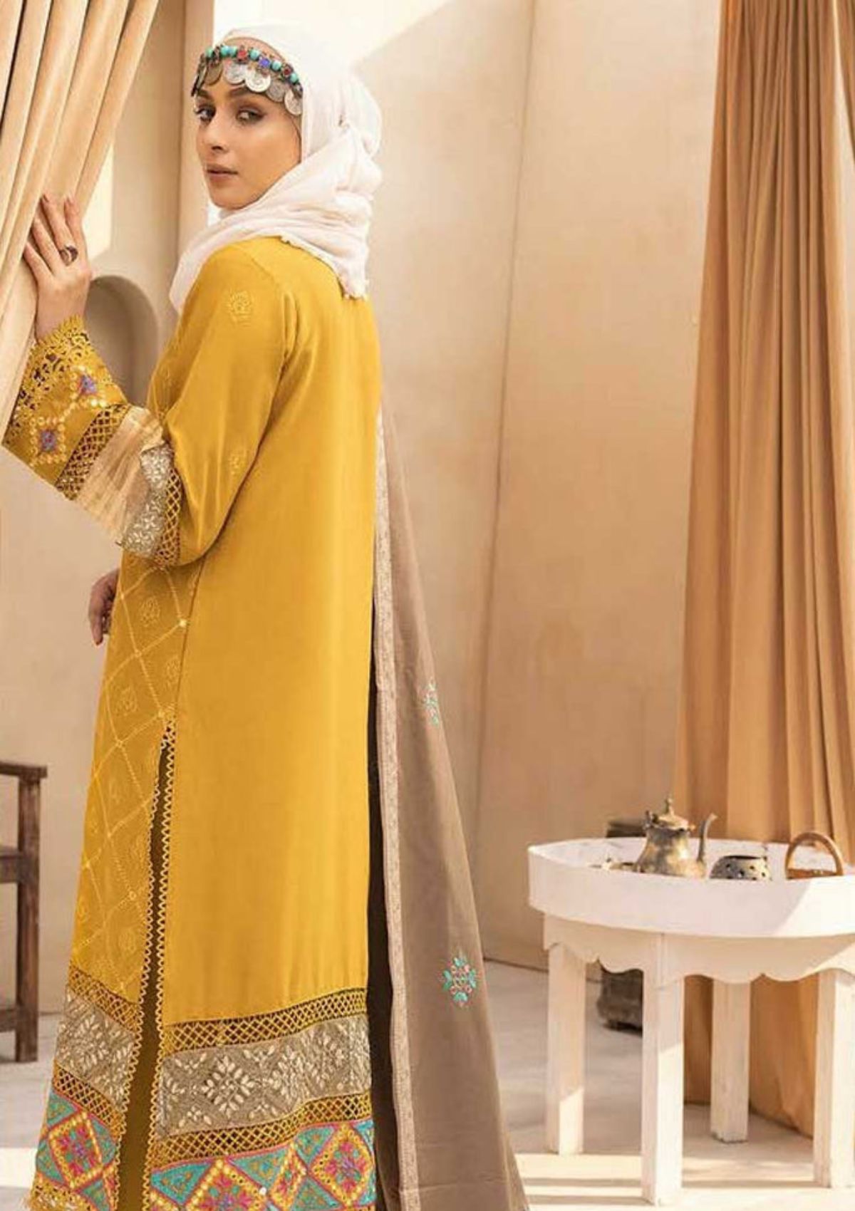 Winter Collection - Dua - Gul e Zarki - Camellia - Wool - D#06 available at Saleem Fabrics Traditions