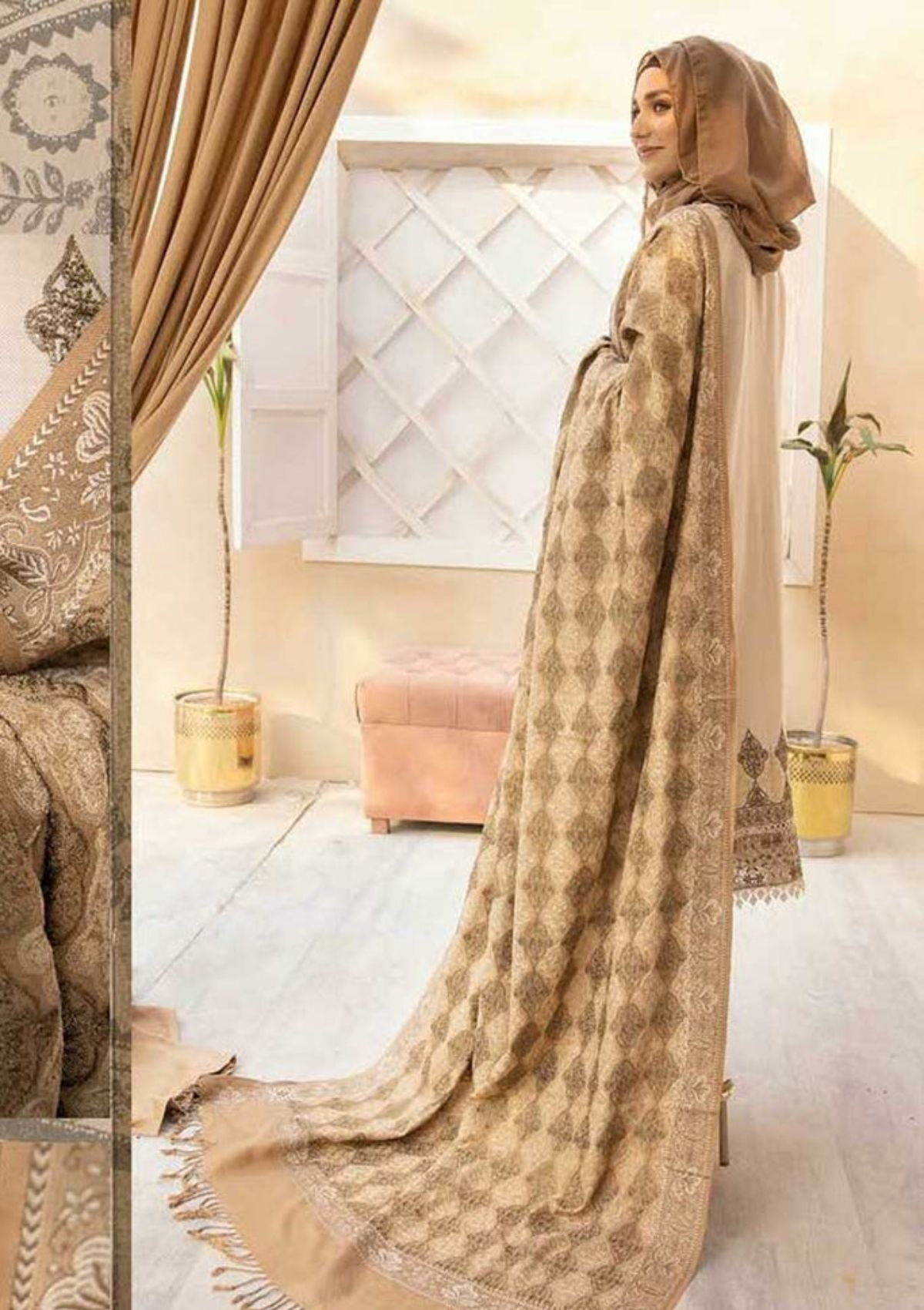 Winter Collection - Dua - Gul e Zarki - Camellia - Wool - D#08 available at Saleem Fabrics Traditions