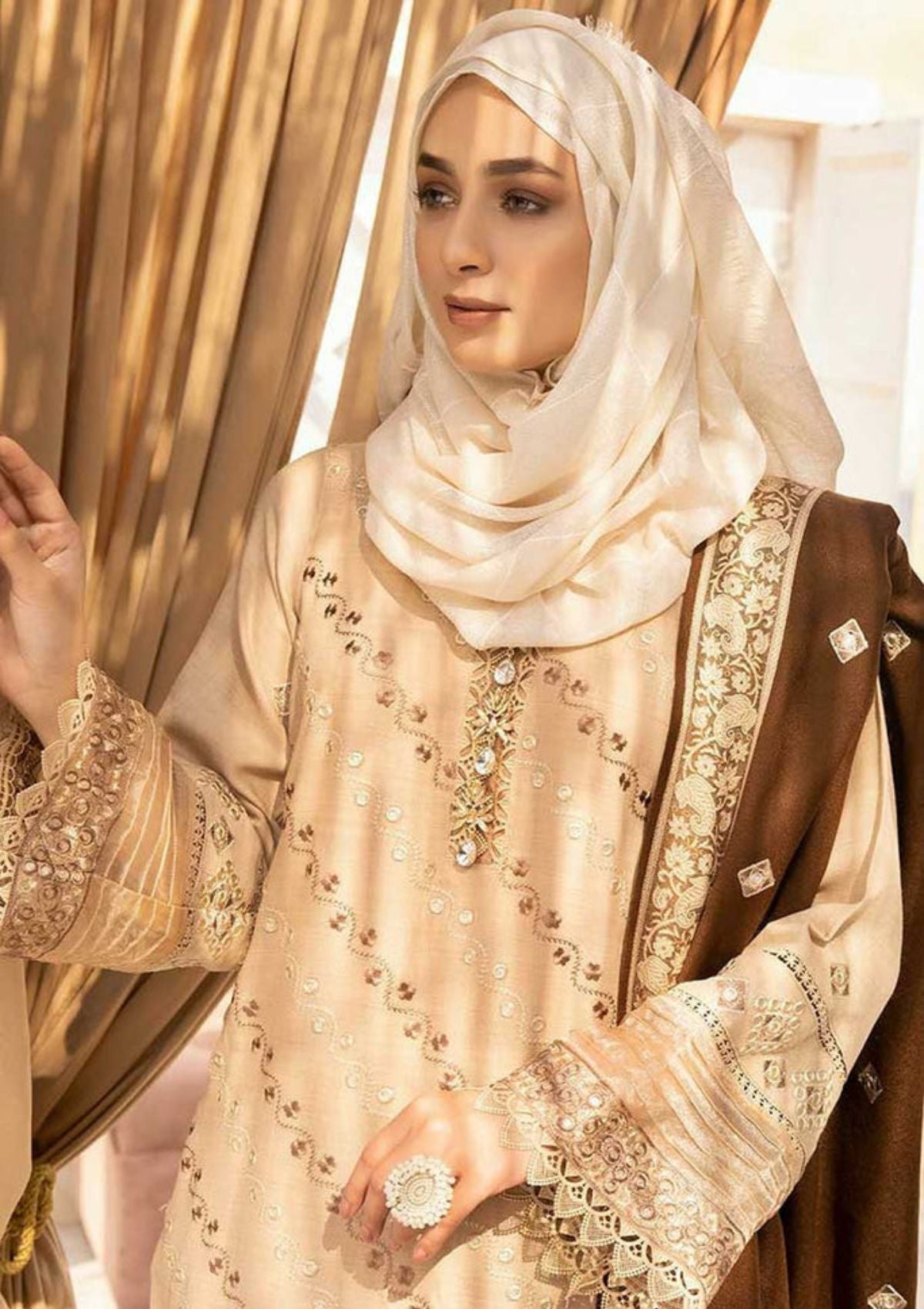 Winter Collection - Dua - Gul e Zarki - Camellia - Wool - D#09 available at Saleem Fabrics Traditions