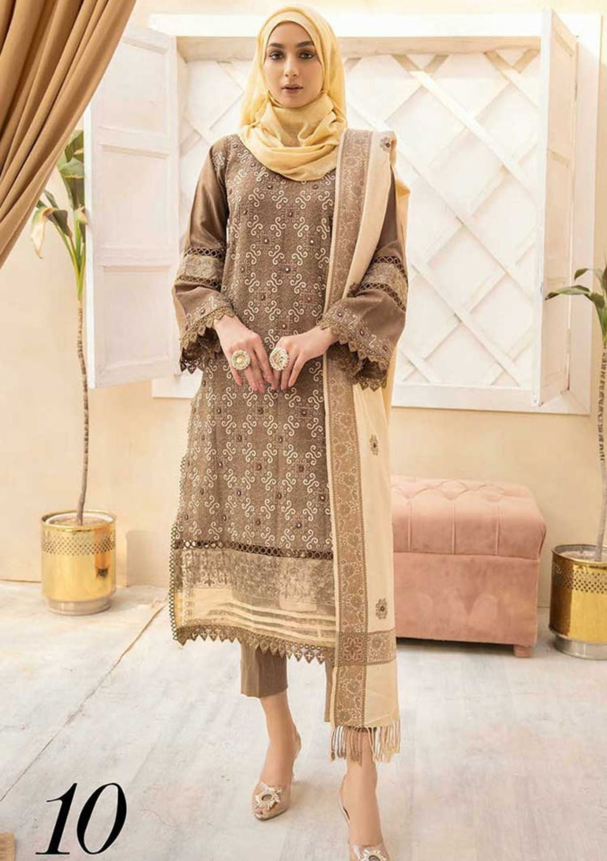 Winter Collection - Dua - Gul e Zarki - Camellia - Wool - D#10 available at Saleem Fabrics Traditions