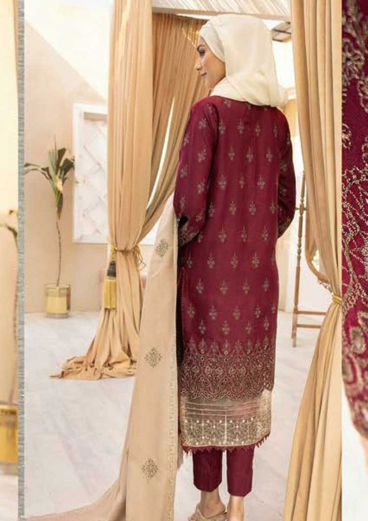 Winter Collection - Dua - Gul e Zarki - Camellia - Wool - D#11 available at Saleem Fabrics Traditions