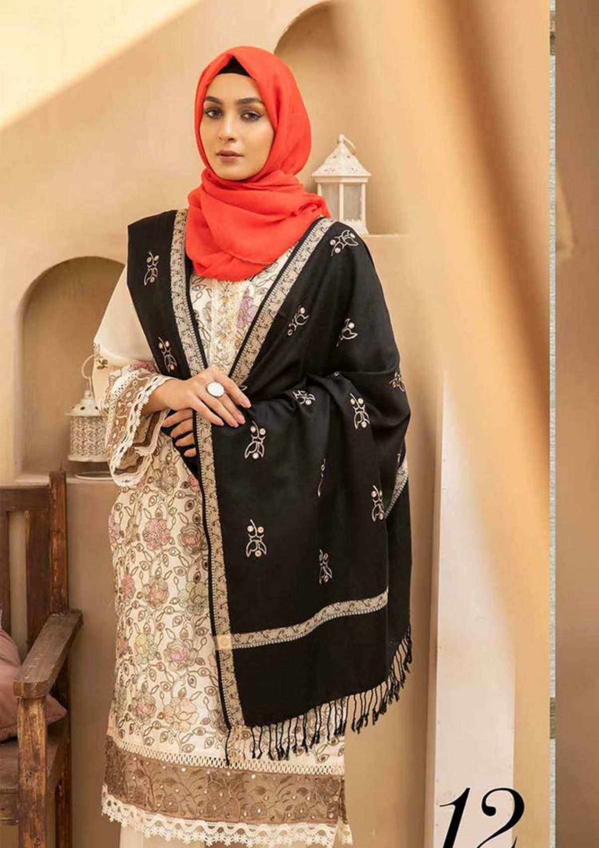 Winter Collection - Dua - Gul e Zarki - Camellia - Wool - D#12 available at Saleem Fabrics Traditions