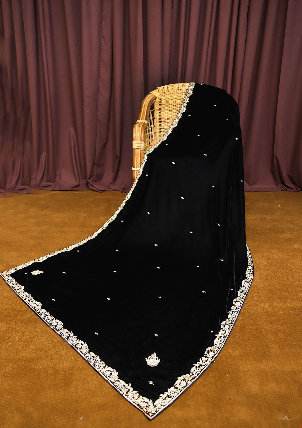 Winter Collection - Kashmiri Tanka - Velvet Shawl With Tilla Border - Work 4 available at Saleem Fabrics Traditions