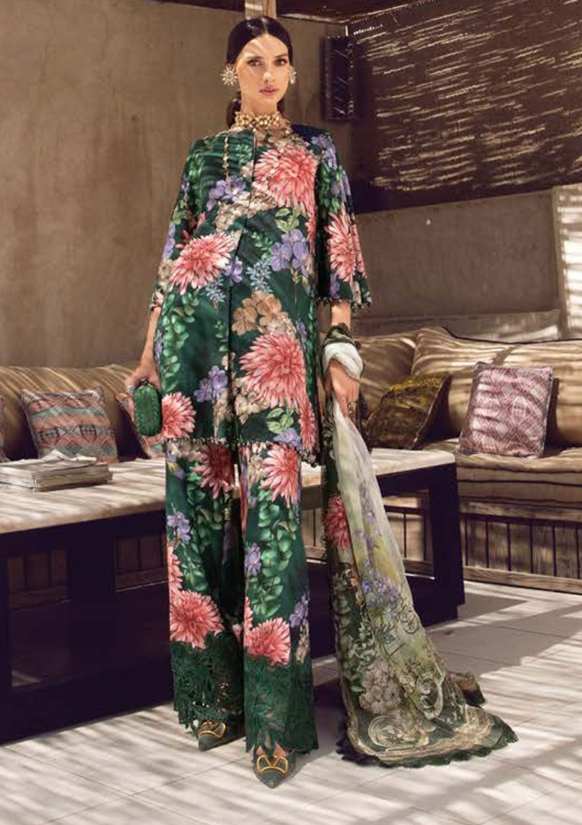 Winter Collection - Maria B - M print - Desert Rose - D#1 B available at Saleem Fabrics Traditions