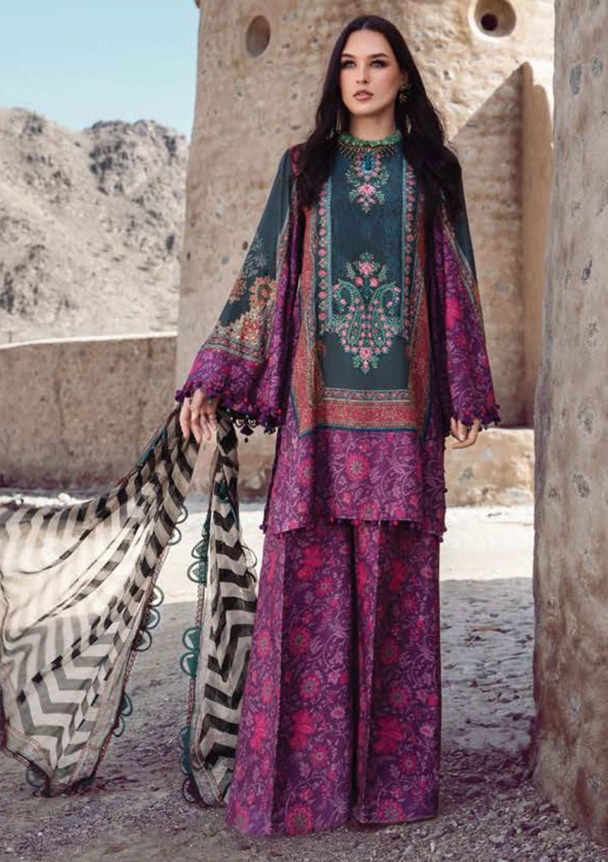 Winter Collection - Maria B - M print - Desert Rose - D#7 B available at Saleem Fabrics Traditions