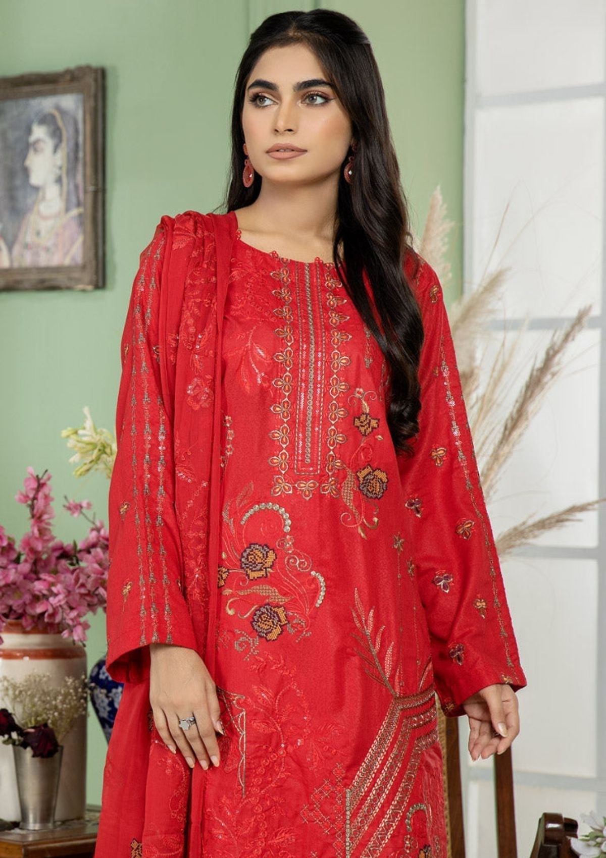 Winter Collection - Marjjan - SKC#22- Red available at Saleem Fabrics Traditions