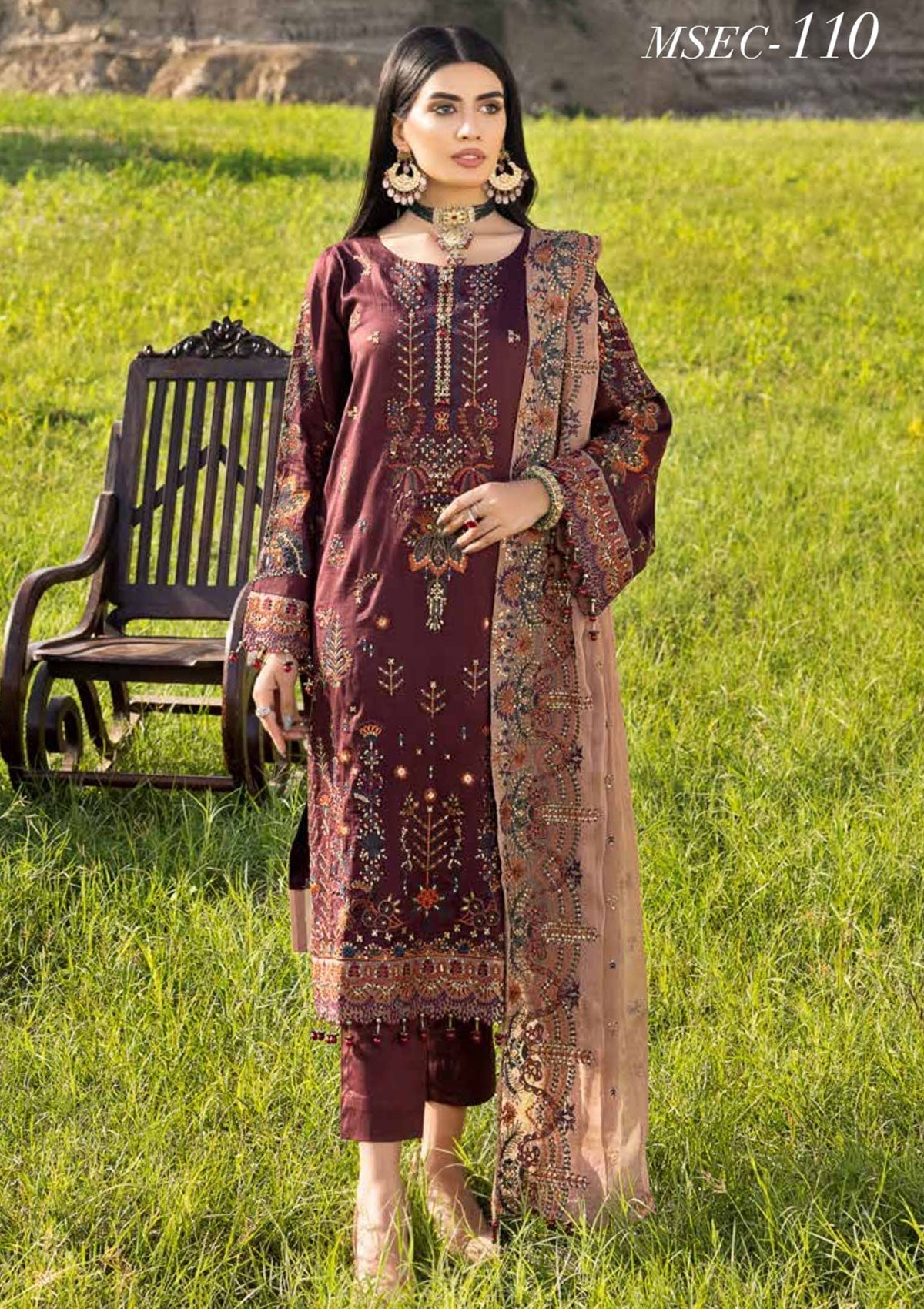 Winter Collection - Muscari - Cotton Satin - MSEC#110 available at Saleem Fabrics Traditions