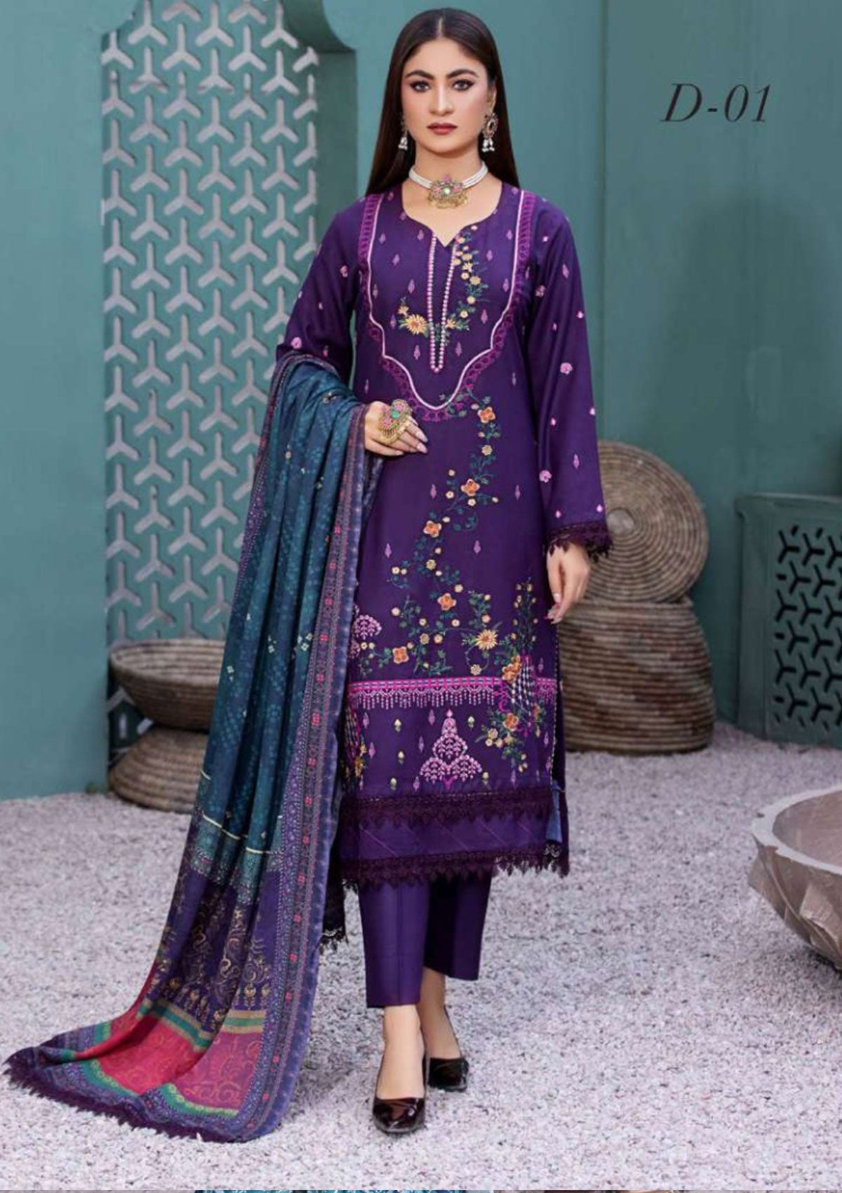 Winter Collection - Noor Jahan - Crimson - D#01 available at Saleem Fabrics Traditions