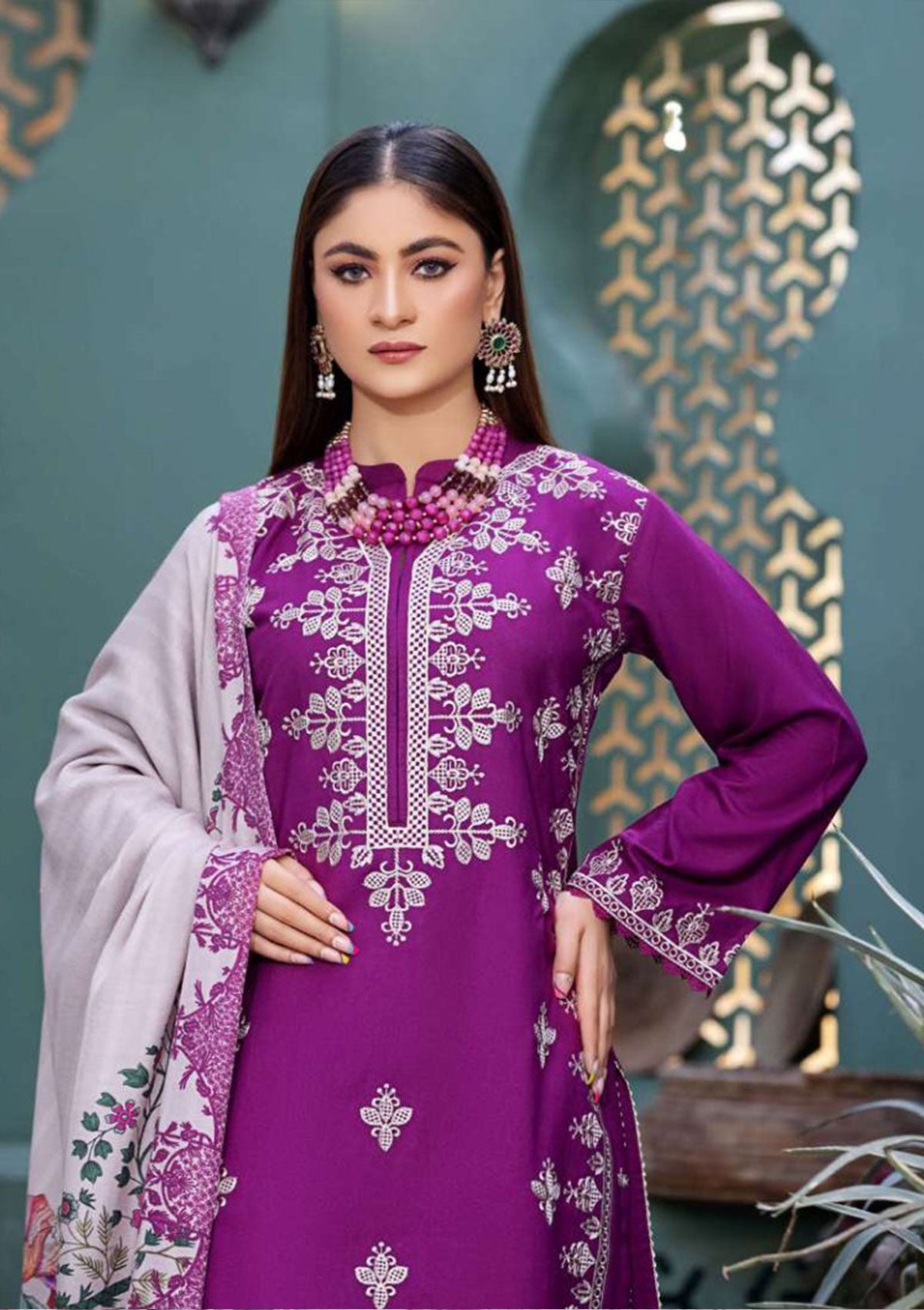 Winter Collection - Noor Jahan - Crimson - D#07 available at Saleem Fabrics Traditions