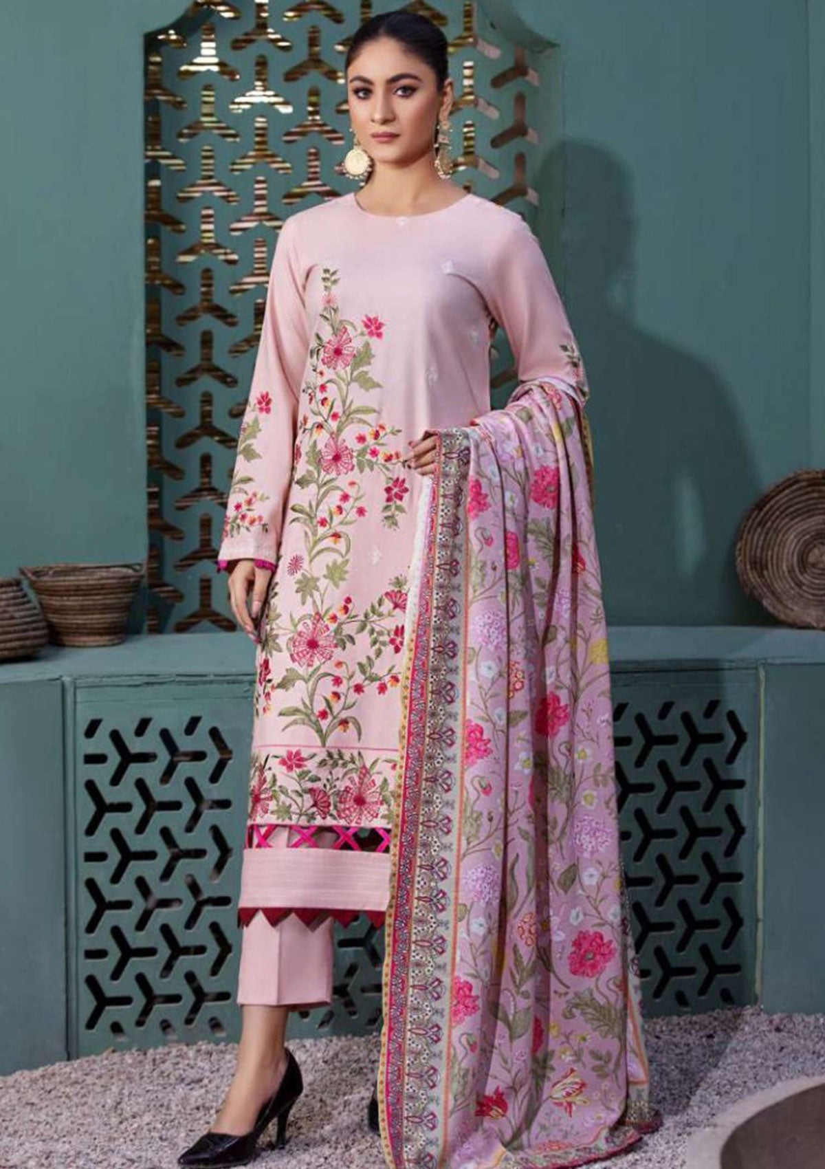 Winter Collection - Noor Jahan - Crimson - D#16 available at Saleem Fabrics Traditions