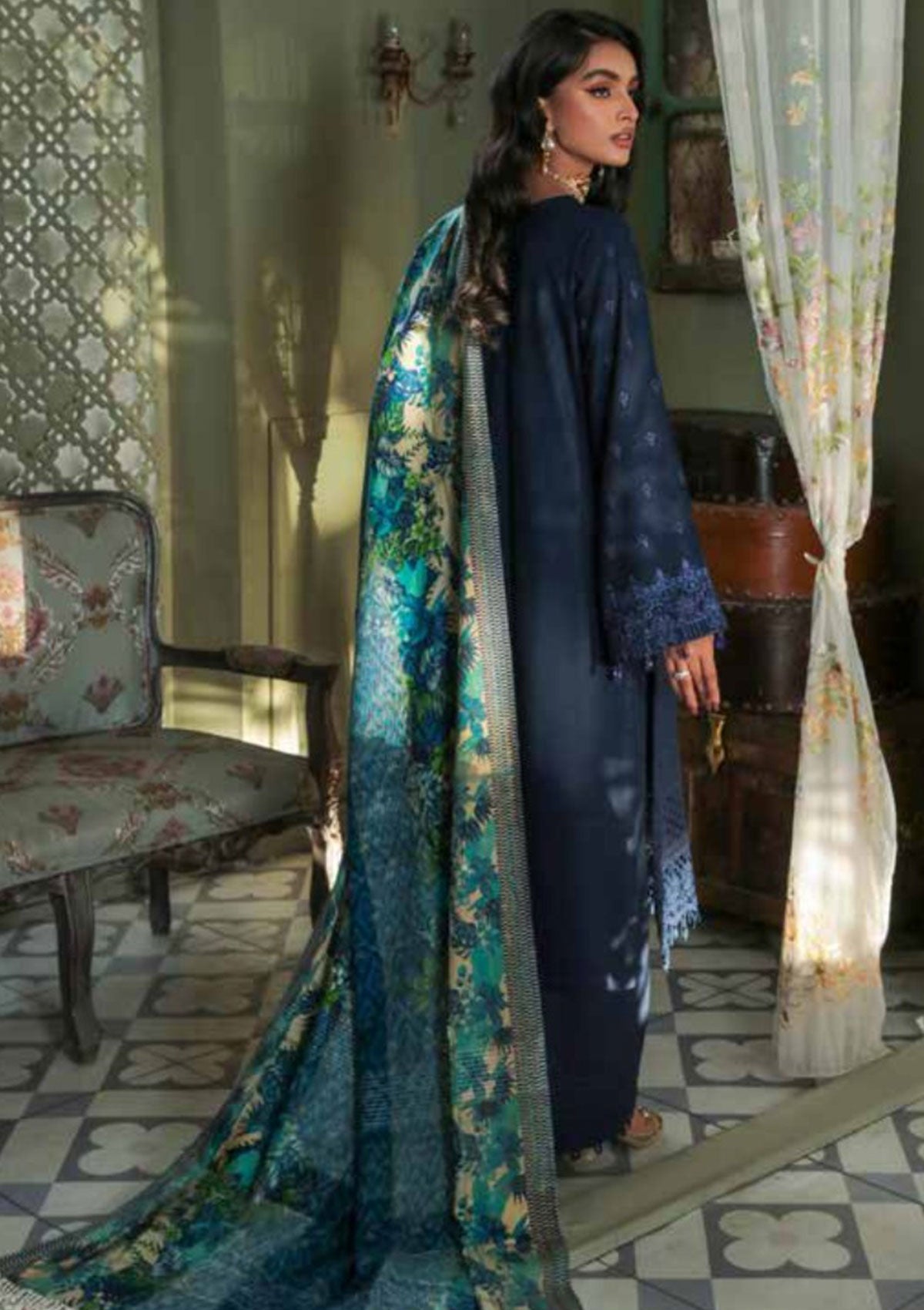 Winter Collection - Nureh - Chikankari - Leather Peach - NEP#11 available at Saleem Fabrics Traditions