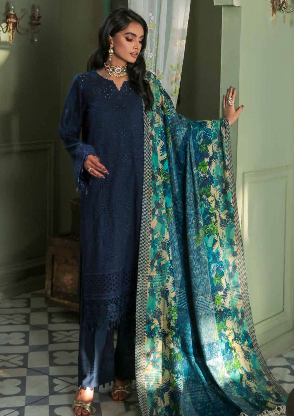 Winter Collection - Nureh - Chikankari - Leather Peach - NEP#11 available at Saleem Fabrics Traditions