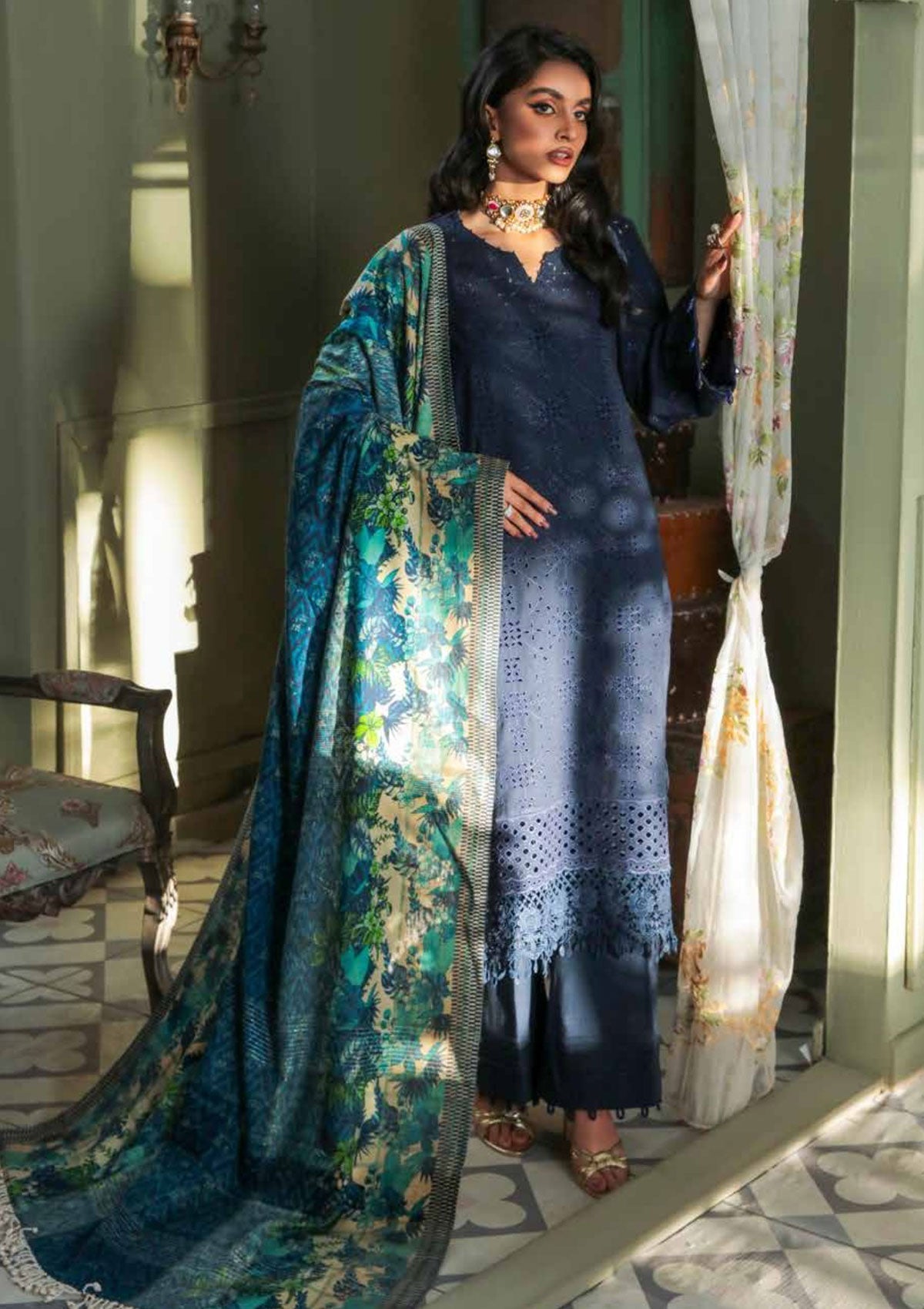 Winter Collection - Nureh - Chikankari - Leather Peach - NEP#11 available at Saleem Fabrics Traditions