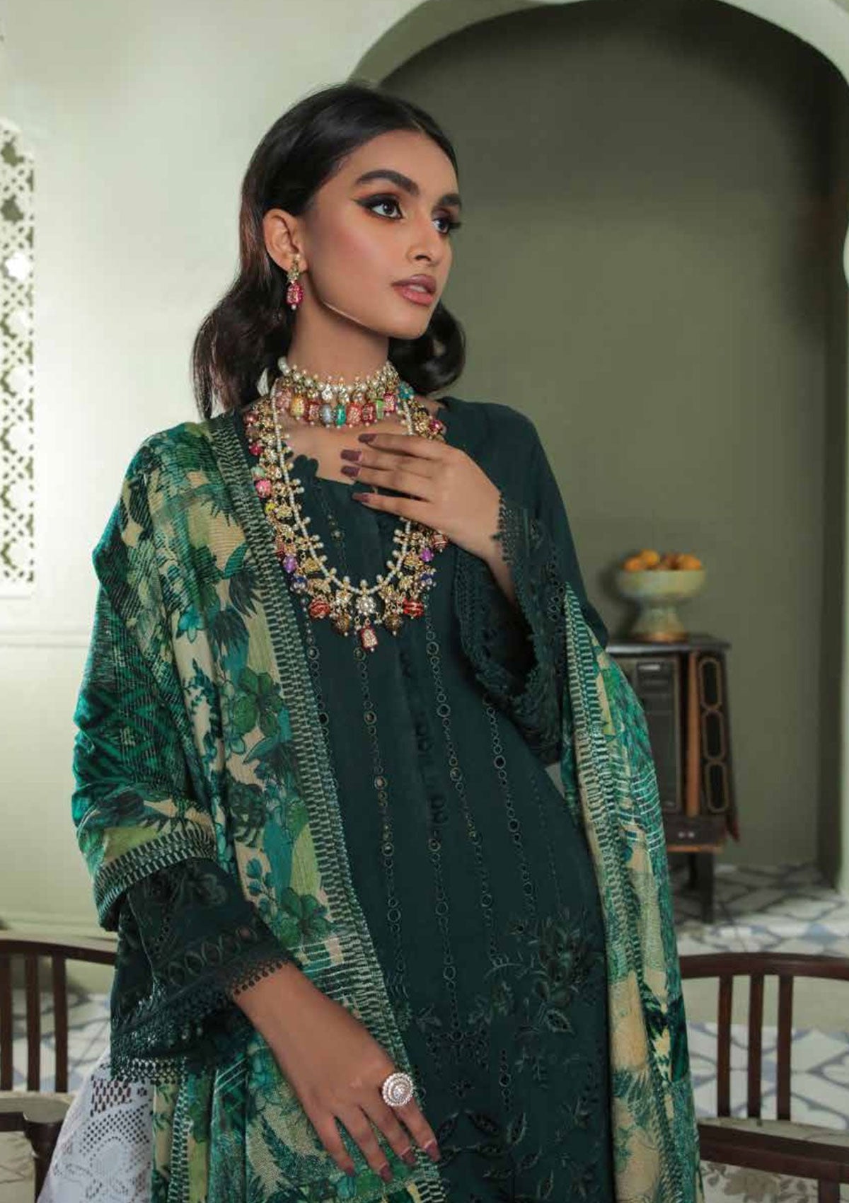 Winter Collection - Nureh - Chikankari - Leather Peach - NEP#14 available at Saleem Fabrics Traditions