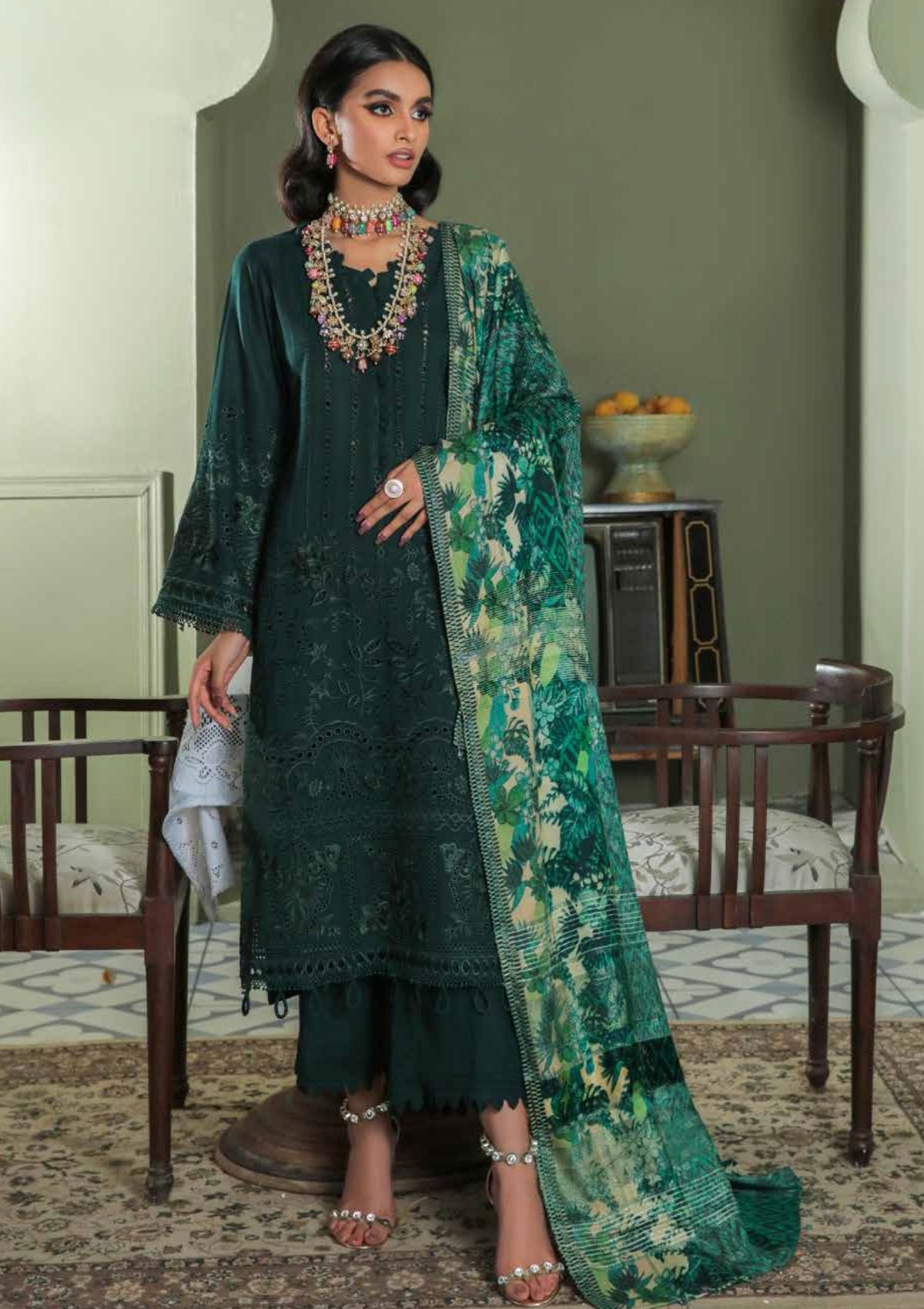 Winter Collection - Nureh - Chikankari - Leather Peach - NEP#14 available at Saleem Fabrics Traditions