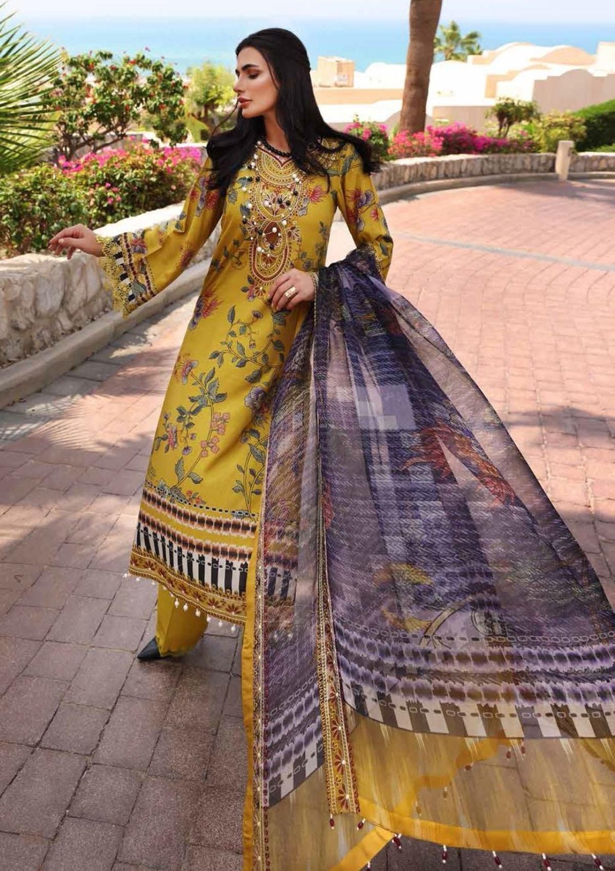 Winter Collection - Nureh - Gardenia - Linen - NSG#65 available at Saleem Fabrics Traditions