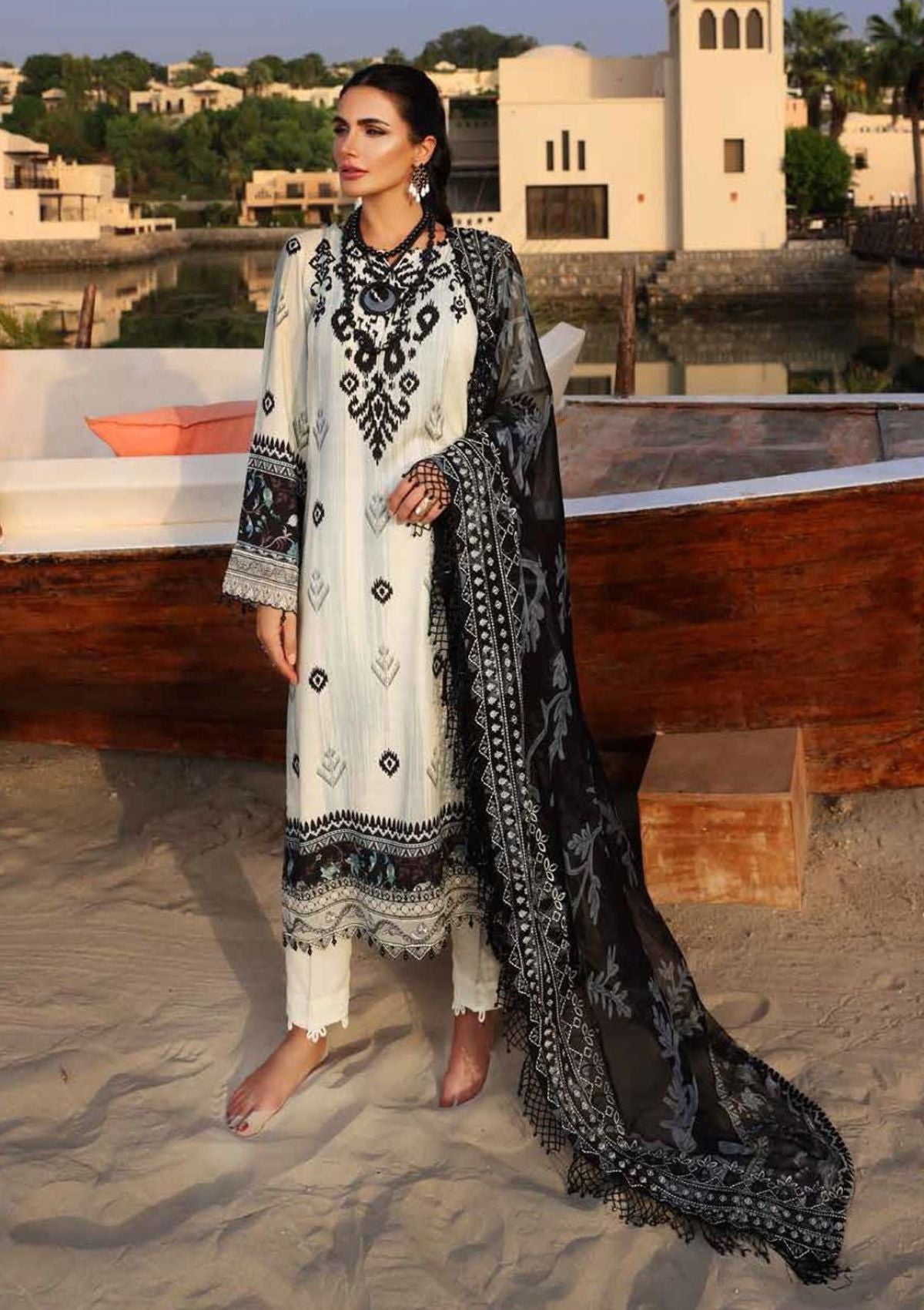 Winter Collection - Nureh - Gardenia - Linen - NSG#71 available at Saleem Fabrics Traditions