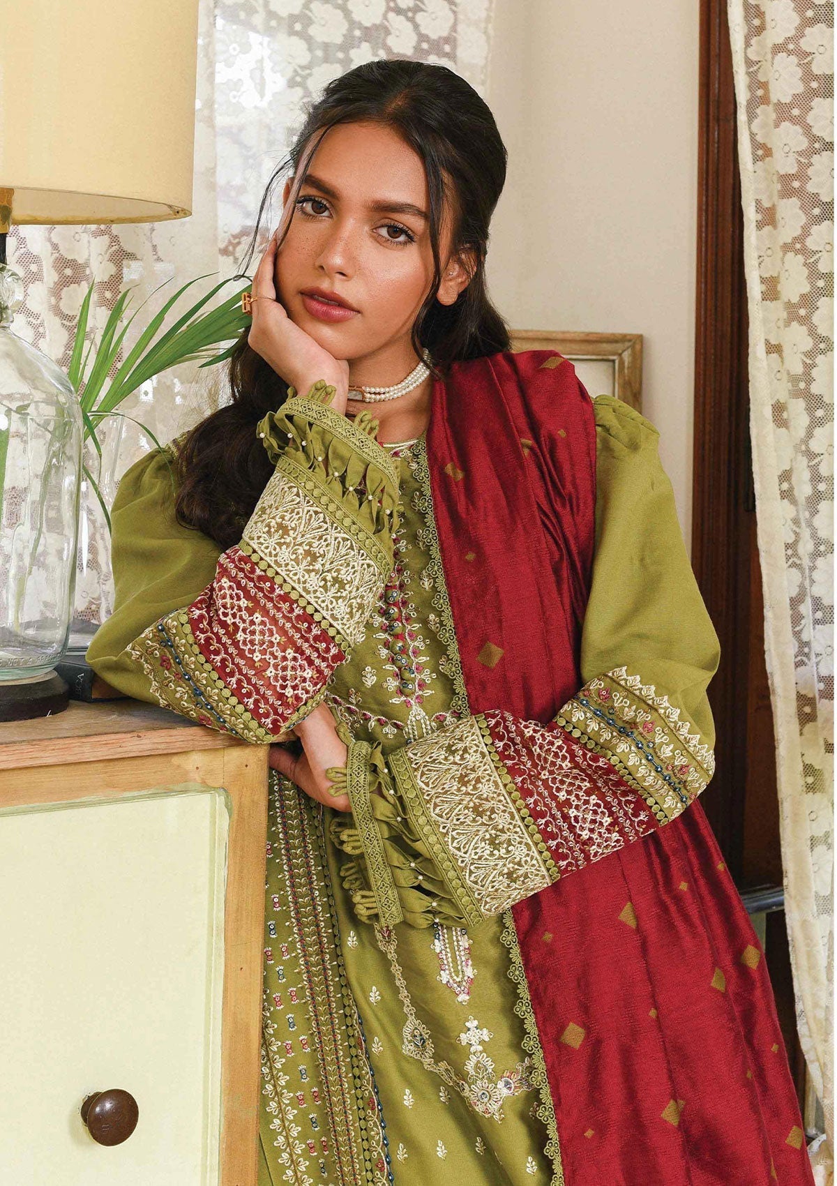 Winter Collection - Qalamkar - Qline - Linen - Anjum - VL#14 available at Saleem Fabrics Traditions