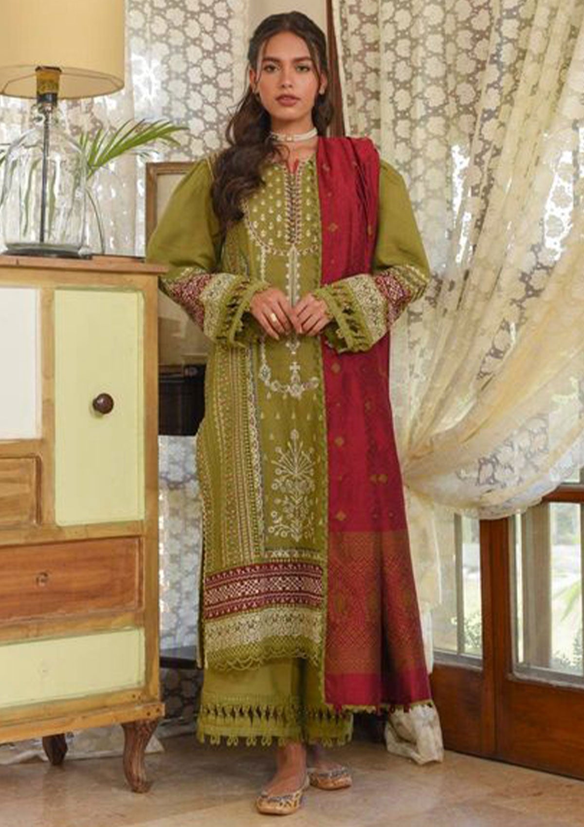 Winter Collection - Qalamkar - Qline - Linen - Anjum - VL#14 available at Saleem Fabrics Traditions