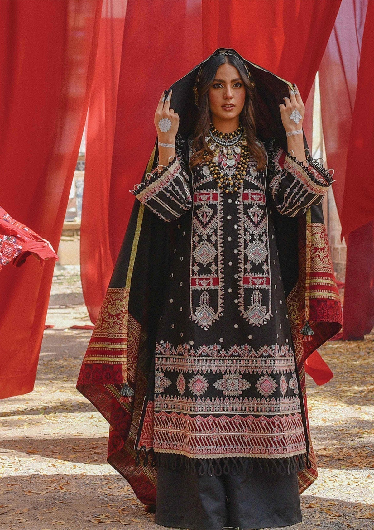 Winter Collection - Qalamkar - Sewni - K#02 (HARAM) available at Saleem Fabrics Traditions