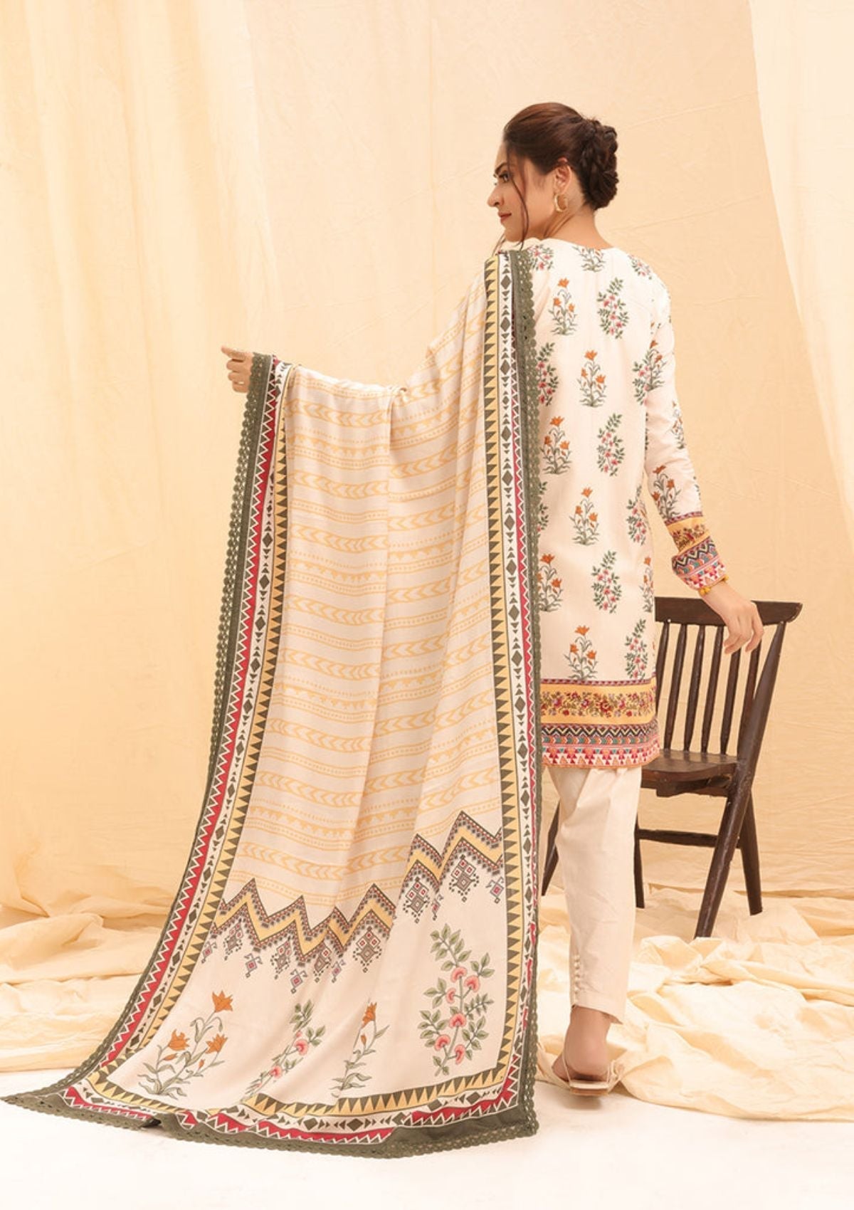 Winter Collection - Salitex - Printed Linen - V01 - WK#01175 (White) available at Saleem Fabrics Traditions