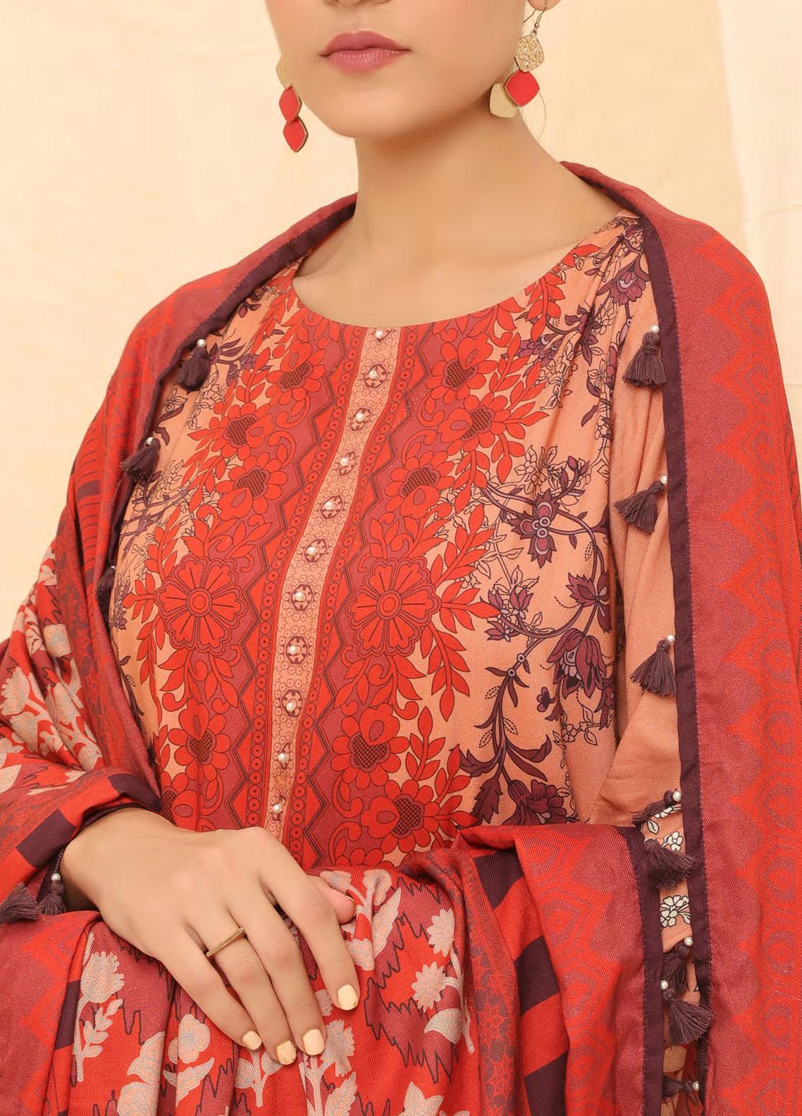 Winter Collection - Salitex - Printed Linen - V01 - WK#01177 (Peach) available at Saleem Fabrics Traditions