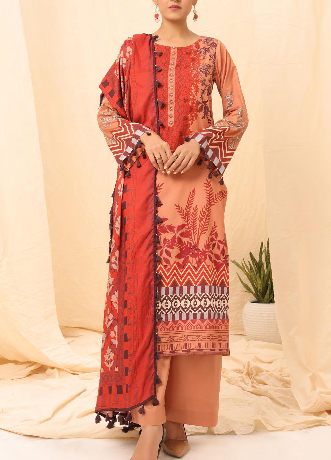 Winter Collection - Salitex - Printed Linen - V01 - WK#01177 (Peach) available at Saleem Fabrics Traditions