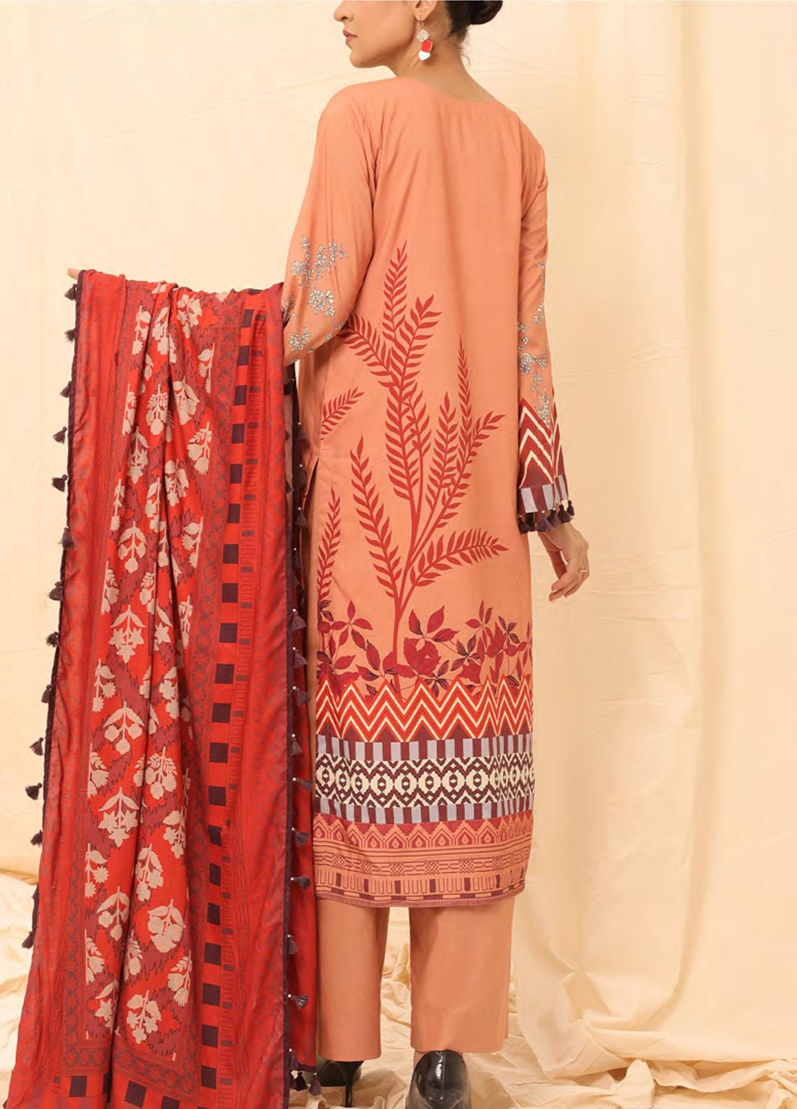 Winter Collection - Salitex - Printed Linen - V01 - WK#01177 (Peach) available at Saleem Fabrics Traditions