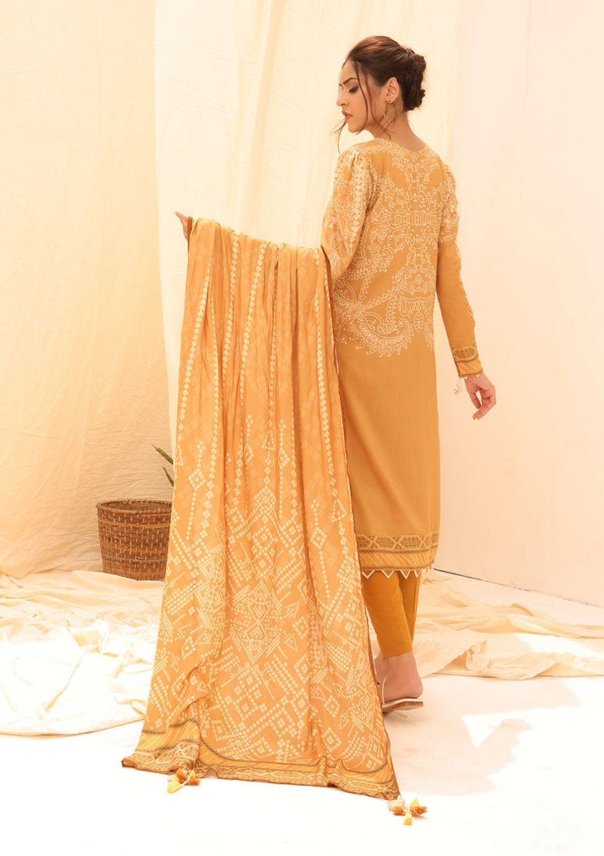 Winter Collection - Salitex - Printed Linen - V01 - WK#01178 (Beig) available at Saleem Fabrics Traditions