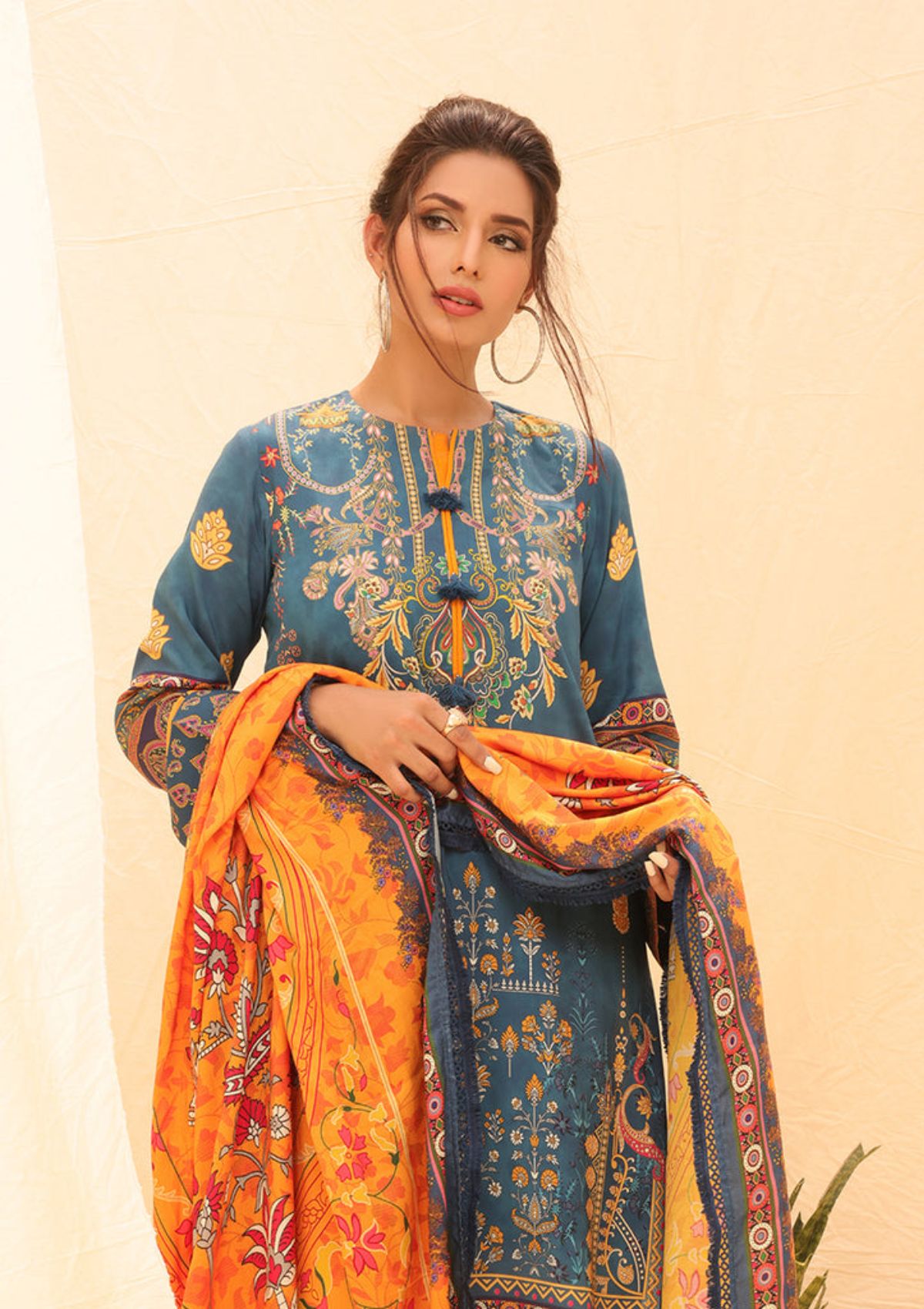 Winter Collection - Salitex - Printed Linen - V01 - WK#01179 (R Blue) available at Saleem Fabrics Traditions