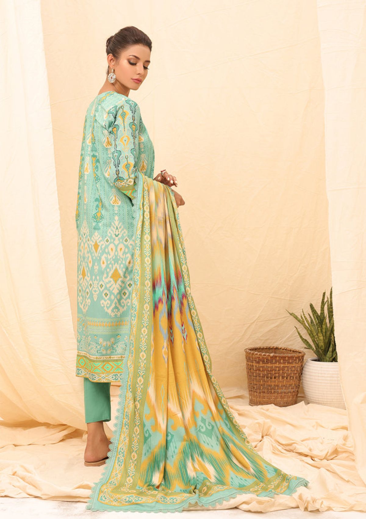 Winter Collection - Salitex - Printed Linen - V01 - WK#01180 (C Green) available at Saleem Fabrics Traditions