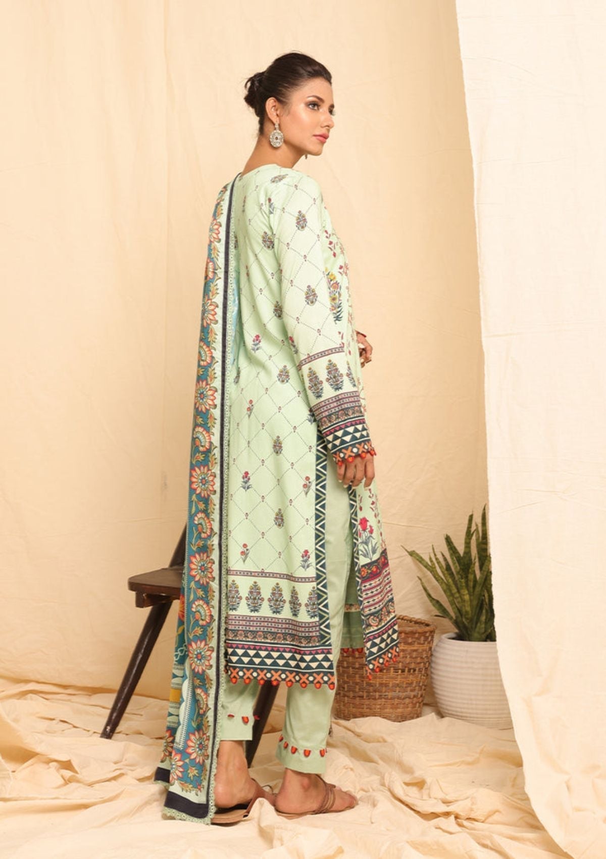 Winter Collection - Salitex - Printed Linen - V01 - WK#01182 (M Green) available at Saleem Fabrics Traditions