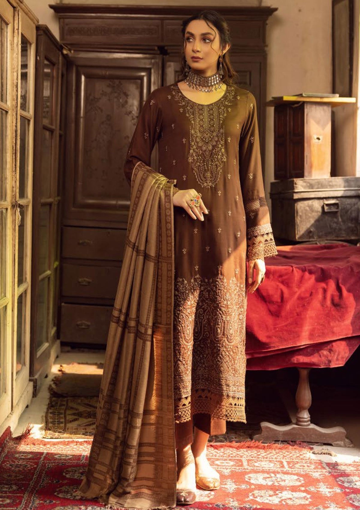 Winter Collection - Shaista - Executive - Semi Peach - D#520 available at Saleem Fabrics Traditions