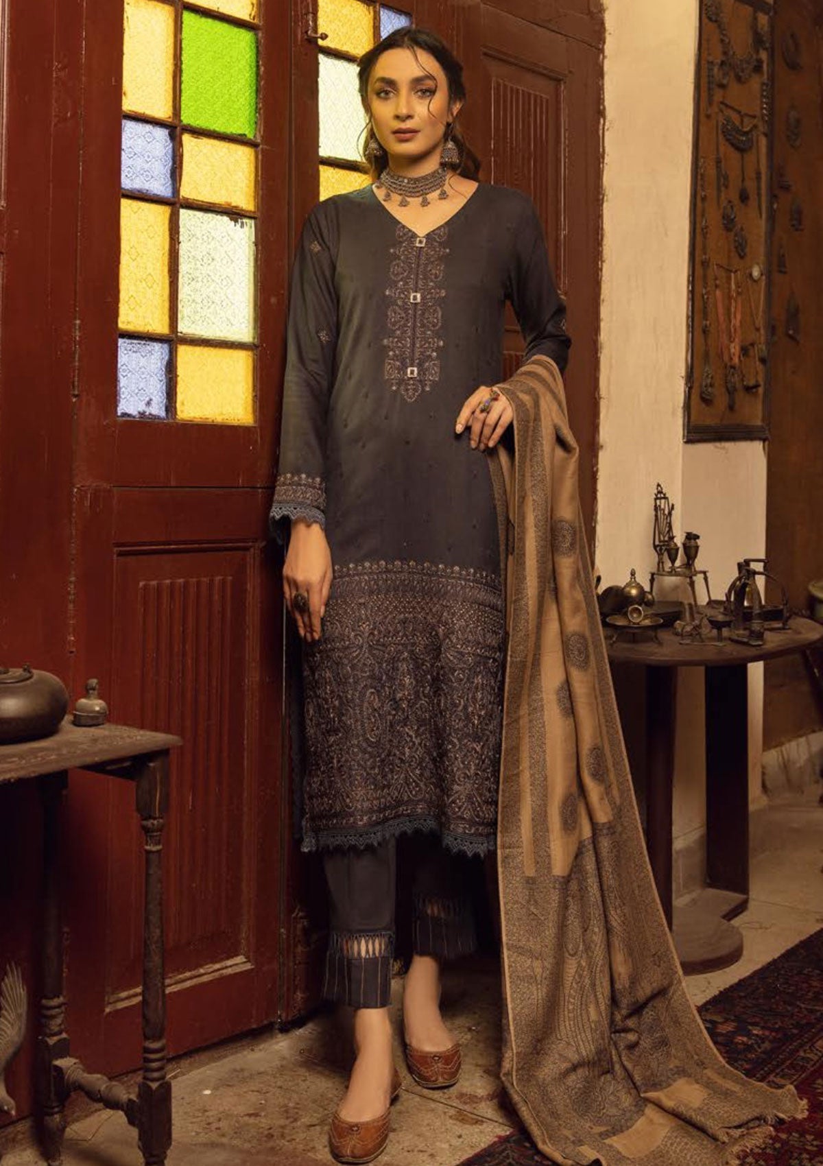 Winter Collection - Shaista - Executive - Semi Peach - D#523 available at Saleem Fabrics Traditions