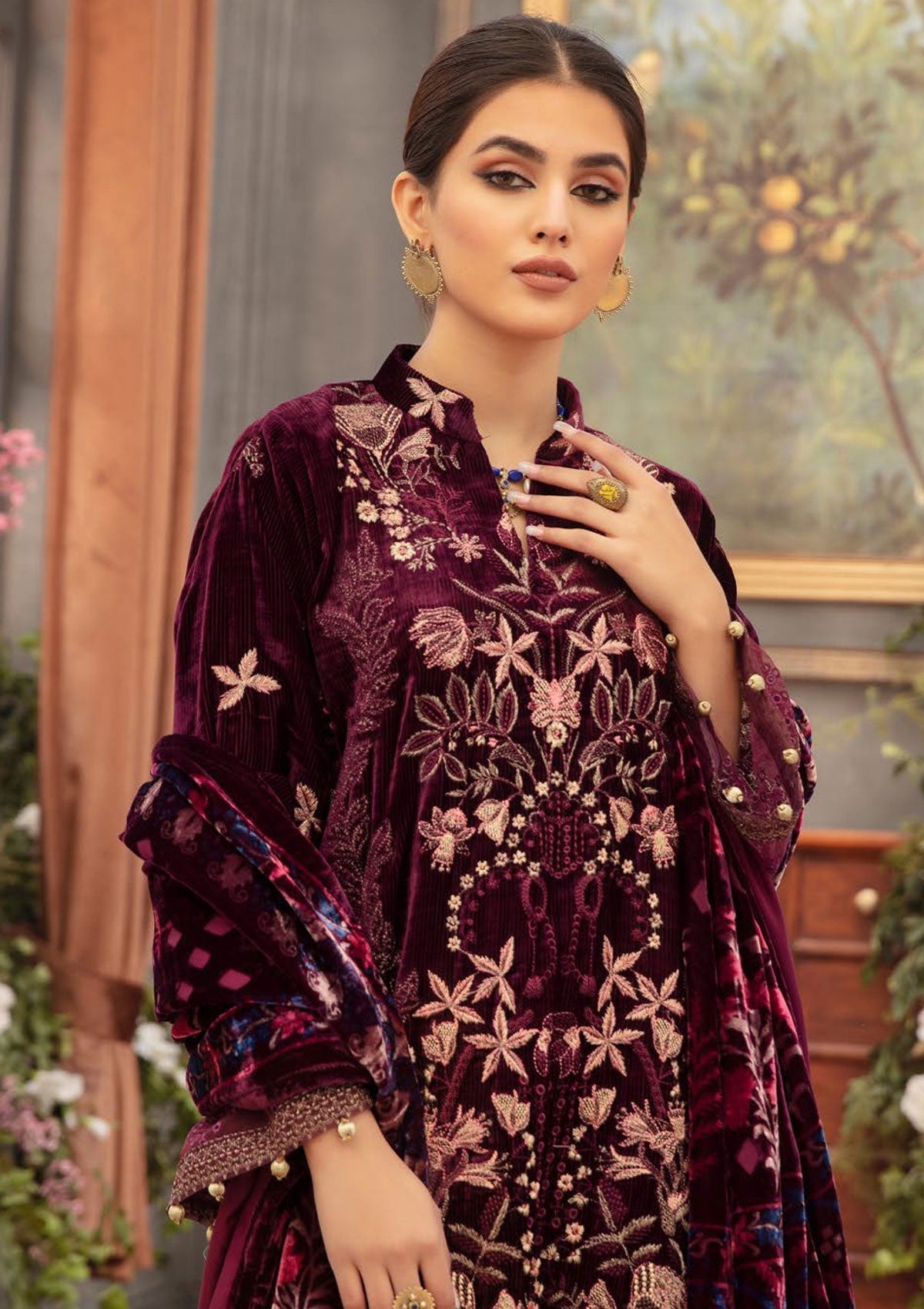 Winter Collection - Shaista - Kotrai Velvet - D#870 available at Saleem Fabrics Traditions