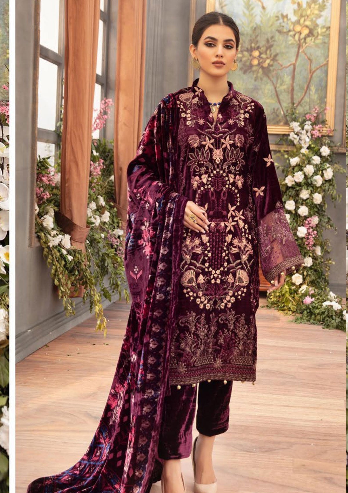 Winter Collection - Shaista - Kotrai Velvet - D#870 available at Saleem Fabrics Traditions