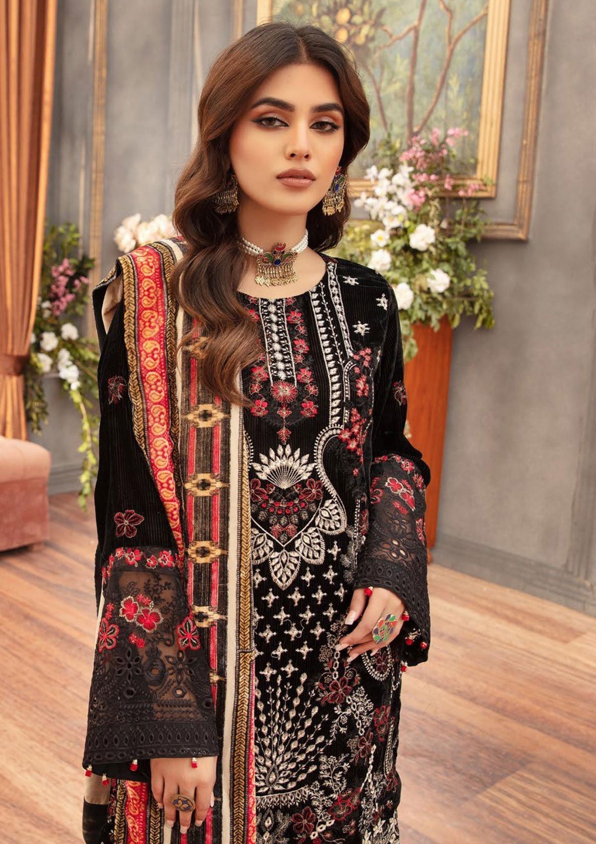 Winter Collection - Shaista - Kotrai Velvet - D#871 available at Saleem Fabrics Traditions